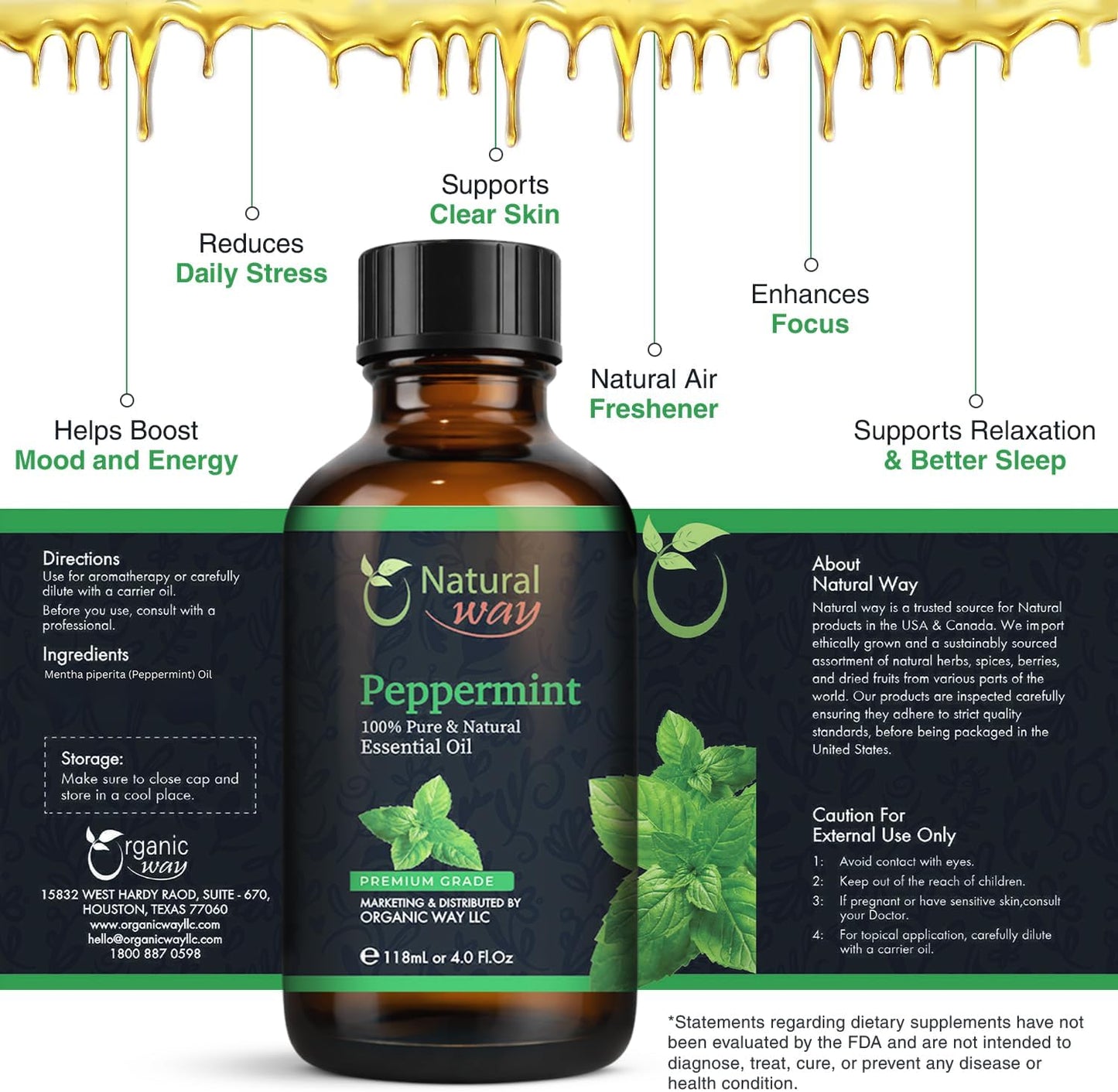 Peppermint Essential Oil - Pure Aromatherapy Oil for Diffusers, Hair Growth, Skin, Scalp Care, Massage | Refreshing Hair Oil for Women & Men | Essential Oil for Diffuser | 4 Fl Oz (118 mL)