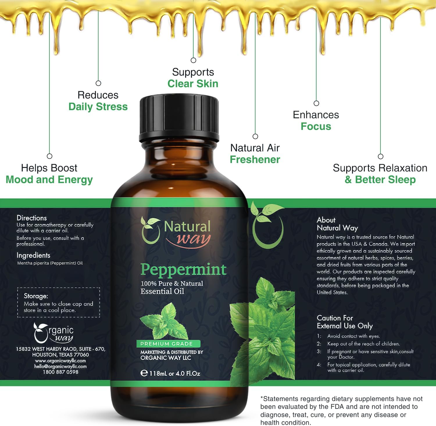 Peppermint Essential Oil - Pure Aromatherapy Oil for Diffusers, Hair Growth, Skin, Scalp Care, Massage | Refreshing Hair Oil for Women & Men | Essential Oil for Diffuser | 4 Fl Oz (118 mL)