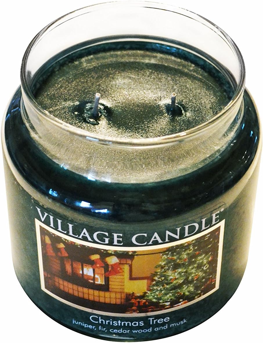 Village Candle Christmas Tree Large Glass Apothecary Jar Scented Candle, (26oz), Green
