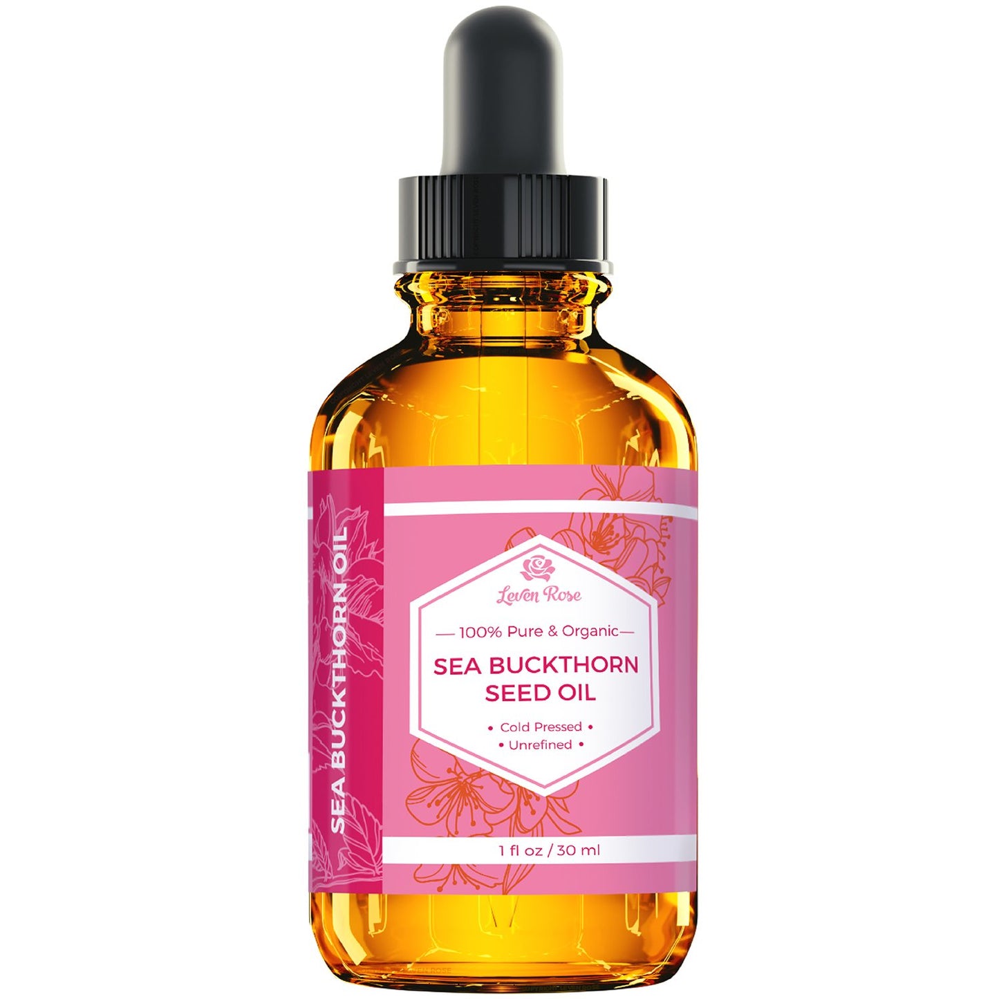 Leven Rose Sea Buckthorn Seed Oil 100% Pure Organic Unrefined Cold Pressed for Hair Skin and Nails - 1 oz