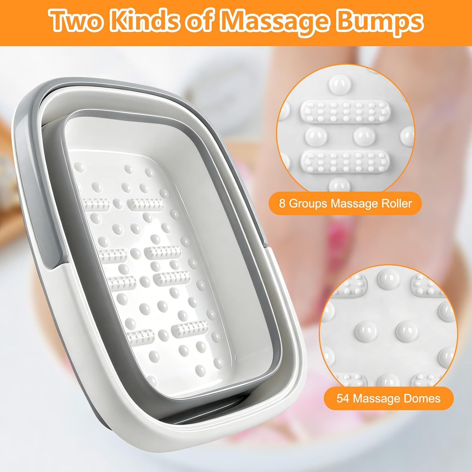Collapsible Foot Bath Soak Tub with Massage Acupoints, 15L Foot Soaking Tub Feet Massager for Spa Health Care Pedicure, Plastic Wash Basin Foot Bucket with Handle for Trip Camping, Gifts for Women Men
