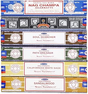 Satya - Set of 6 - Nag Champa, Super Hit,Path Breaker,Soul Searcher, Sandalwood, Californian White Sage 15 Grams