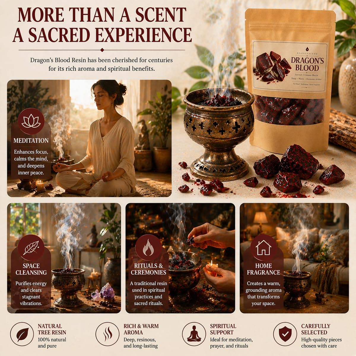 Dragon’s Blood Resin, Premium Natural Resin Incense for Meditation, Aromatherapy, Spiritual Rituals & Home Fragrance, Rich Crimson Resin (30g / 120g) (Dragon's Blood 30g)
