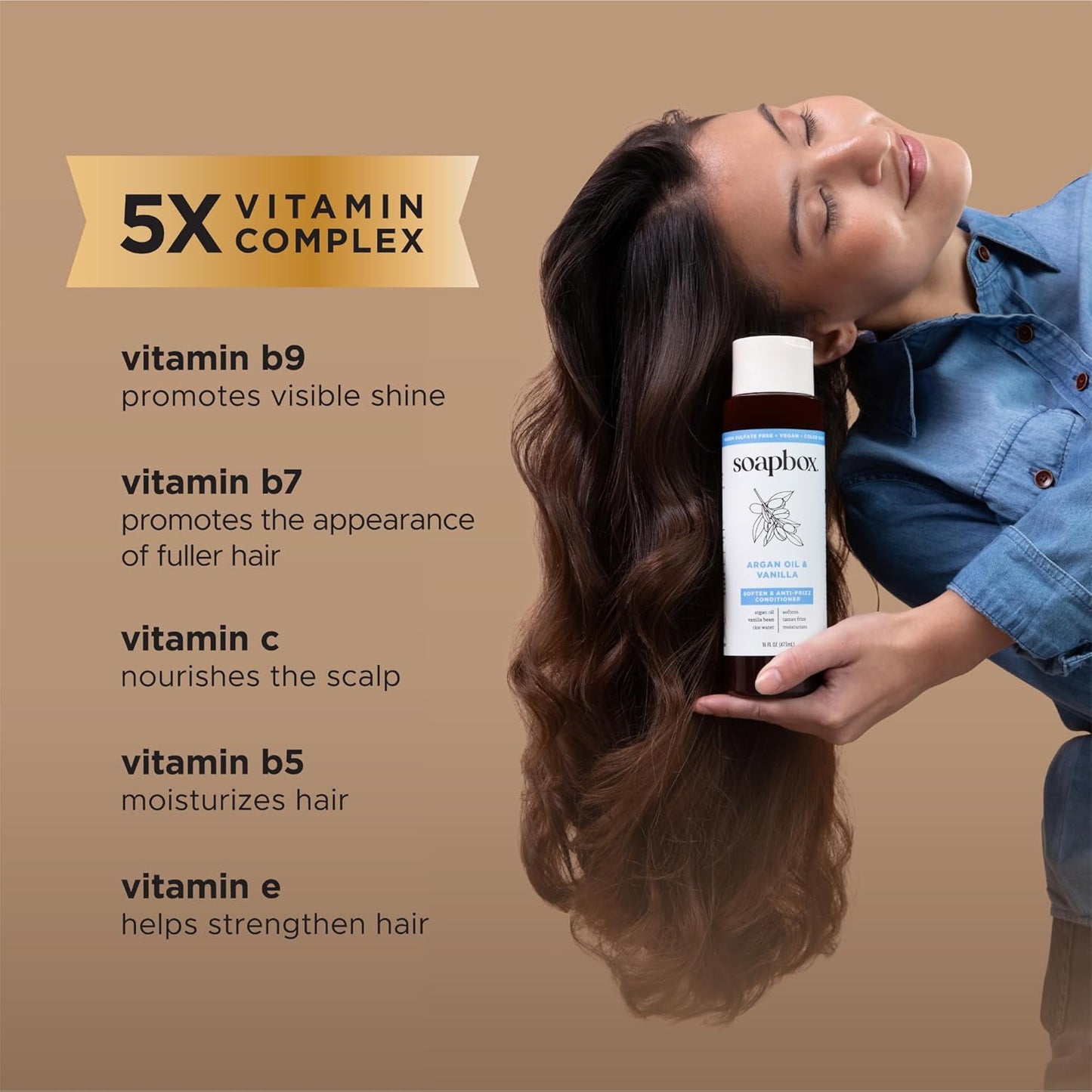 Soapbox Argan Oil & Vanilla Conditioner, Controls Frizz & Moisturizes - Clean Ingredients Free of Harsh Chemicals, Sulfates, Parabens & Silicones - Smoothing Conditioner for Frizzy Hair, 33.8oz Liter