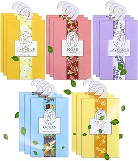 15 Pack Closet Air Freshener, Flower Scented Sachets Bags for Drawer and Closet, Fresh Scents Freshener with Hanger
