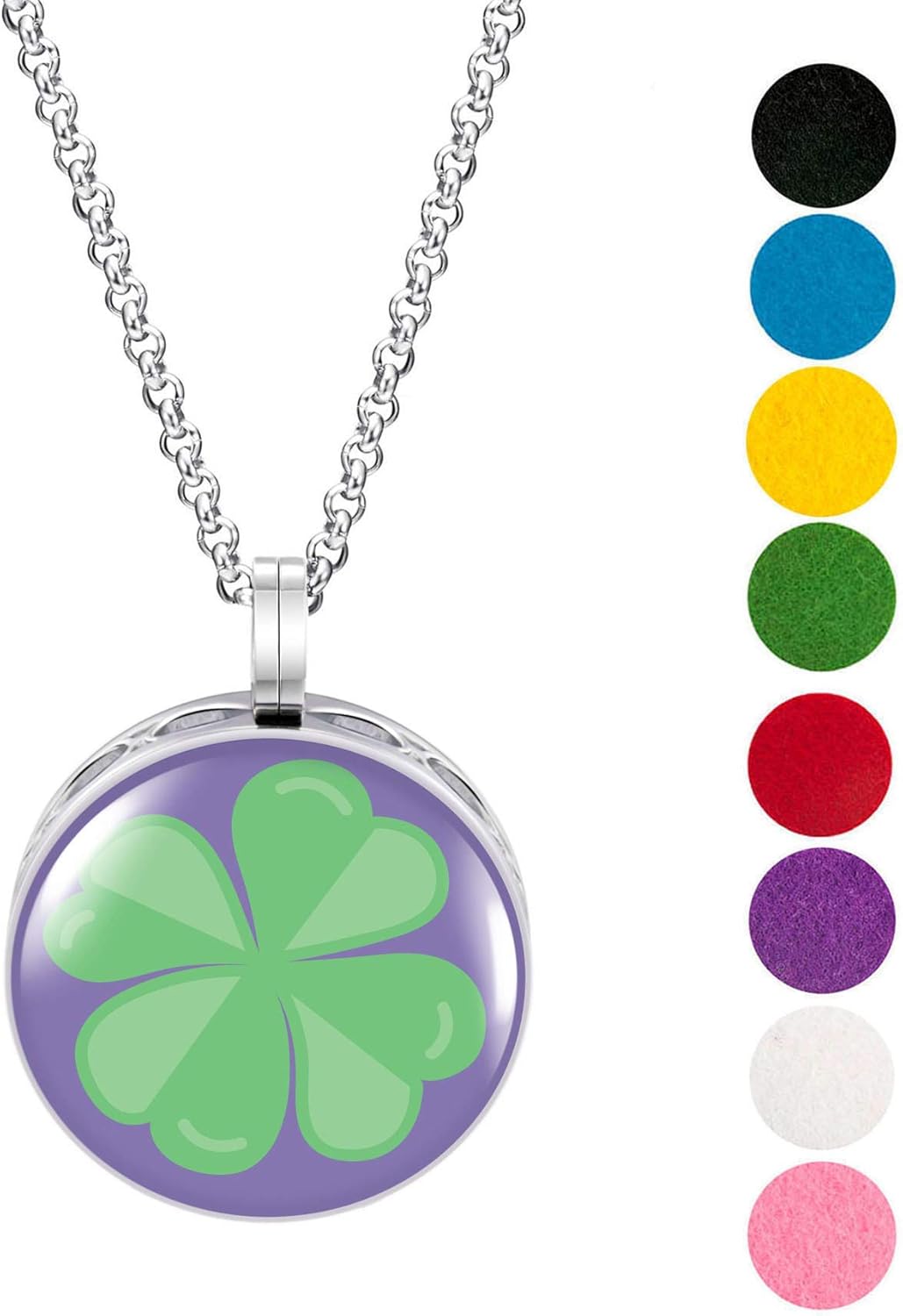 Wild Essentials Four Leaf Clover Necklace Essential Oil Diffuser Kit, Lavender, Lemongrass, Peppermint, Orange Oils, 8 Refill Pads, Calming Aromatherapy Gift Set, Customizable, Perfume, Luck
