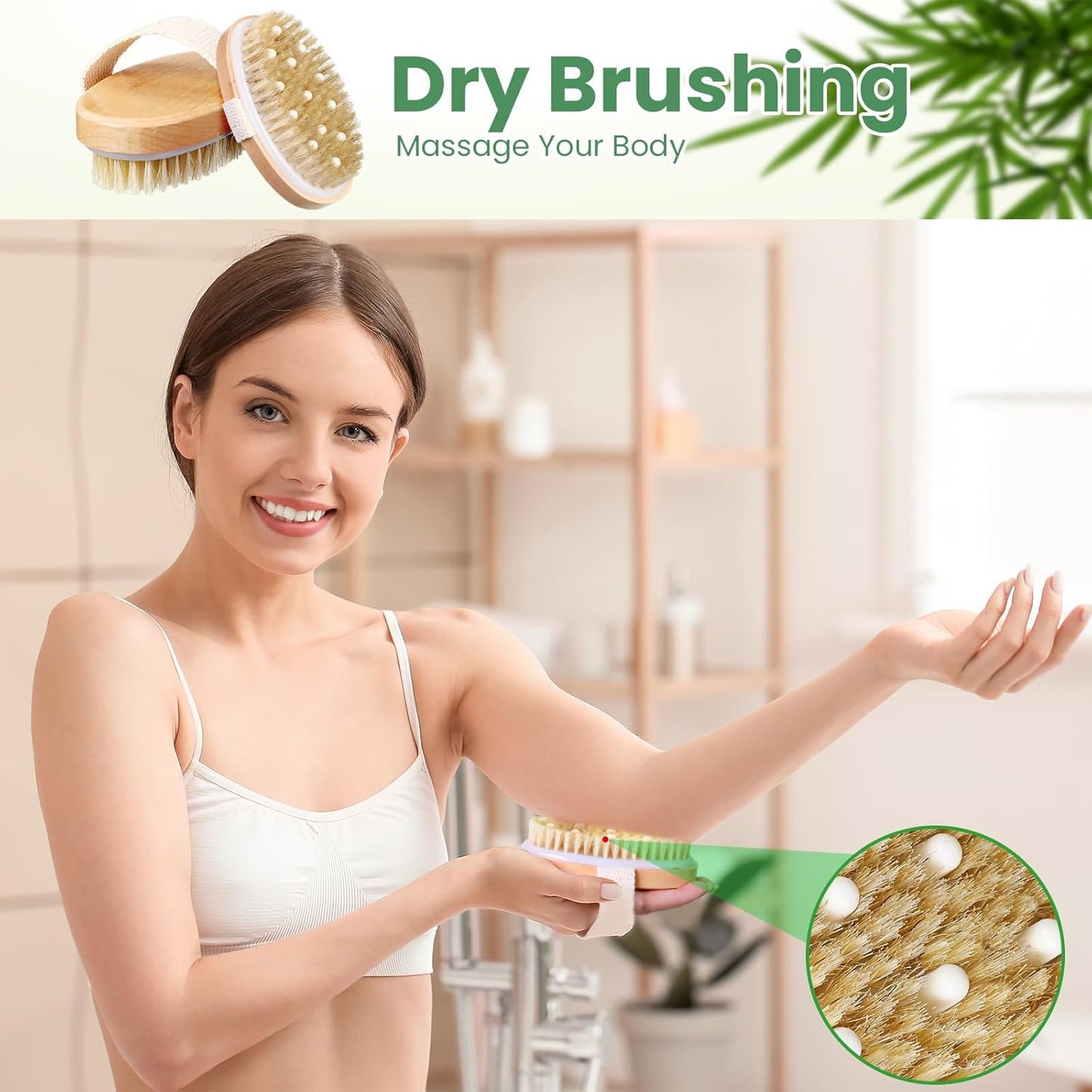 Gejoy 40 Pcs Dry Brushing Body Brush for Lymphatic Drainage Exfoliating Brush with Massage Nodule Dry Skin Body Scrubber Cellulite Shower Circulation Dead Exfoliator (Massage Version,Wood Color)
