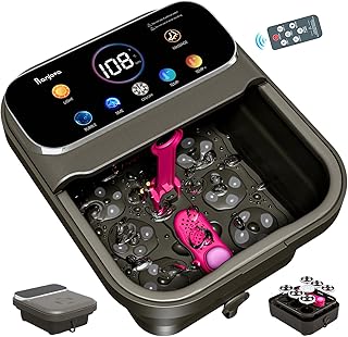 Ranjova Foot Spa Electric Rotary Massage, with Color Touch Screen and Remote Control, Foot Bath Massager with Heat, Bubble, Adjustable Temp, and 24 Motorized Shiatsu Massage Balls (Dark Grey)