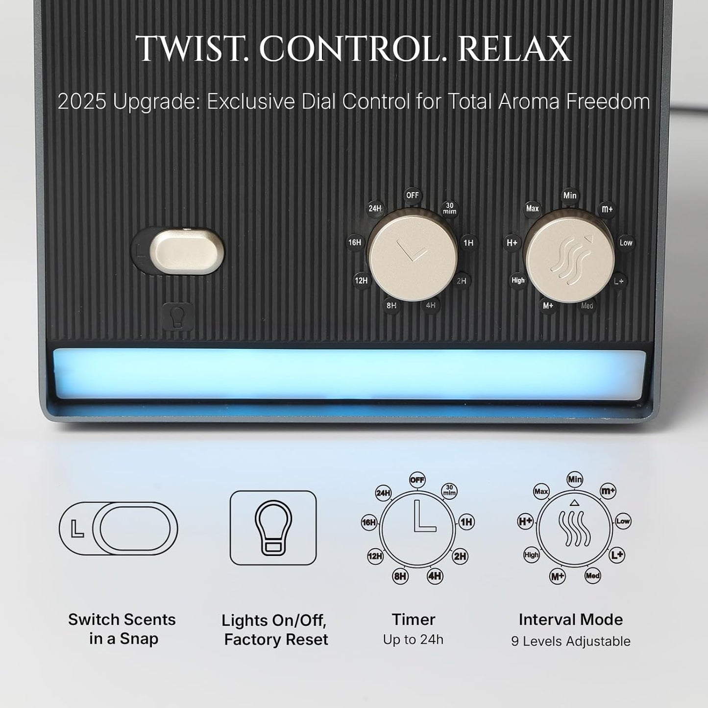 Aromadd Smart Waterless Essential Oil Diffuser with Dual Nozzle, Cold Air Tech Scent Air Machine with 8 Timer Settings, 9 Mist Levels, Hotel Collection Diffuser for Home & Office (Black Titanium)