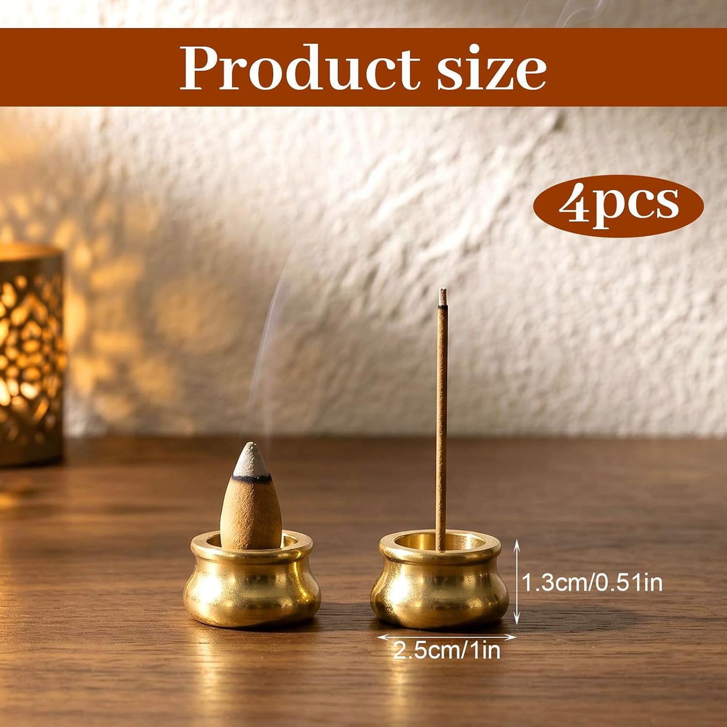4Pcs Mini Copper Incense Cone Holder, Gold Burner with Stick Plate | 4Pcs mini copper incense cone holder set,gold,dual-purpose.Stable,non-tip,solid base.For cones,sticks,tower,coils,joss
