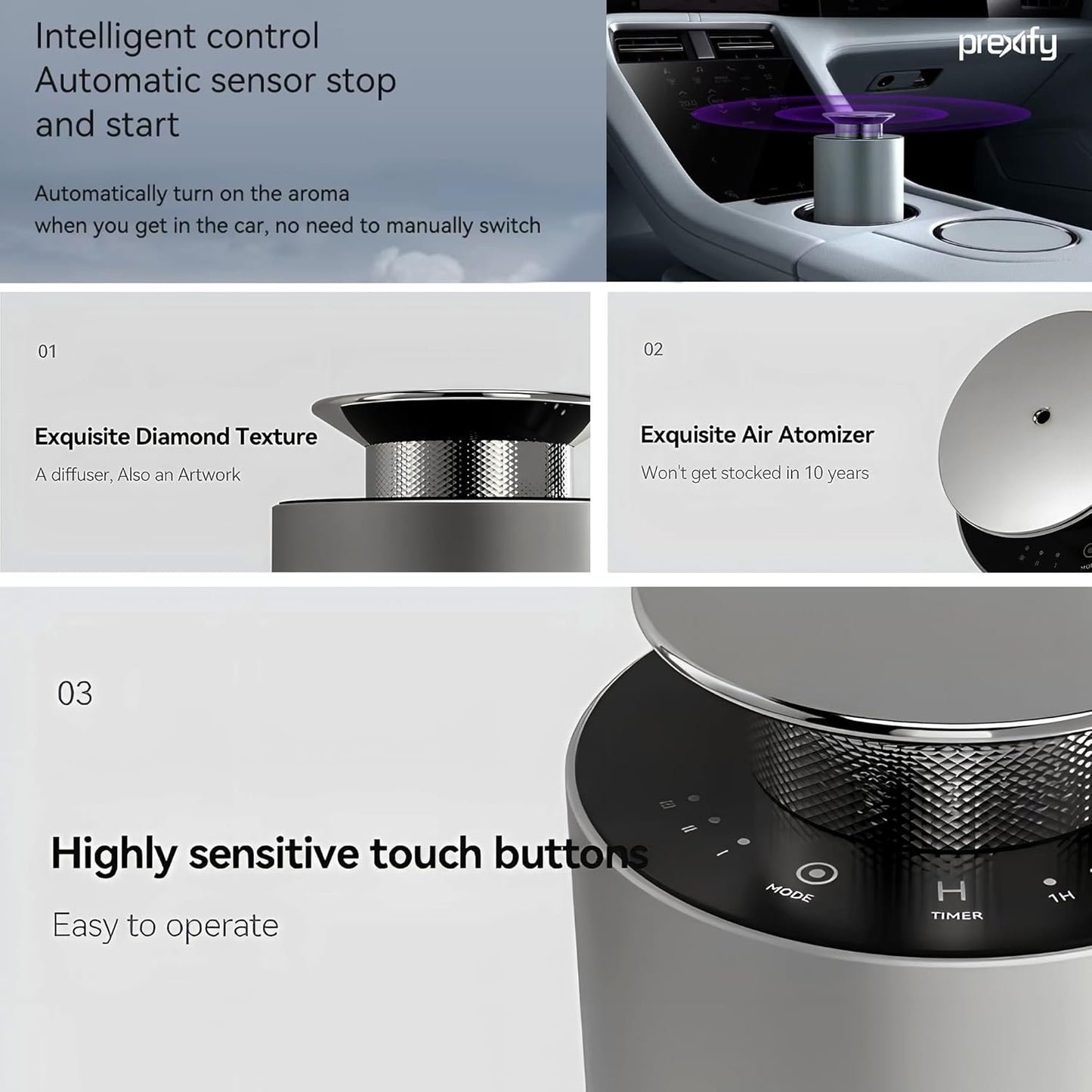 Smart Car Aroma Diffuser 30ml – USB Rechargeable, Waterless Essential Oil Scent Air Machine for Car & Home, 3 Intensity Modes, Long-Lasting Aroma, Portable & Travel-Friendly