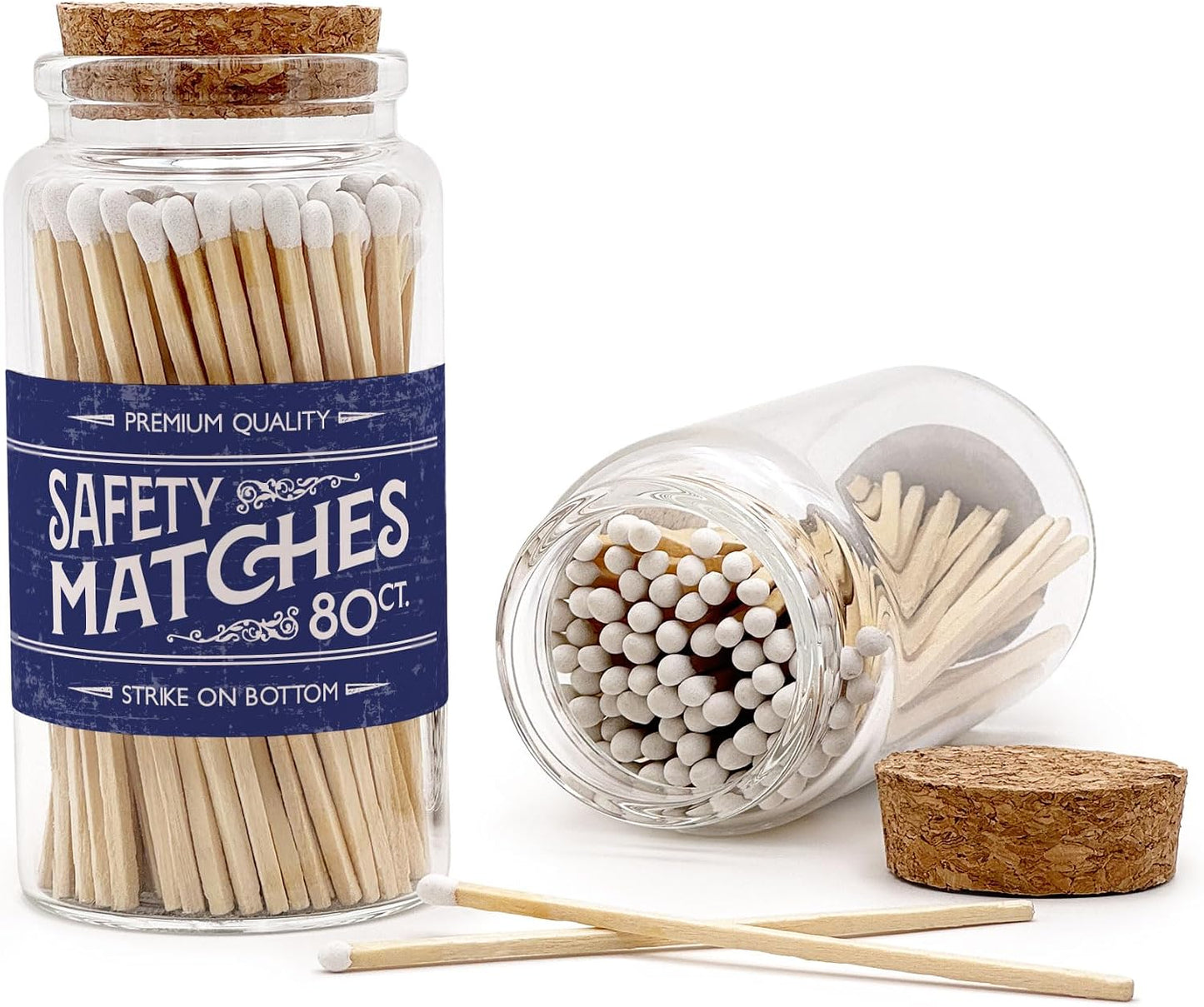 Old Fashion Wooden Matches in a Jar with Striker | Decorative Matches for Candles | Long Matches for Candles in Apothecary Glass Jar | Approx. 80 Safety Matches for Home Decor & Bathroom