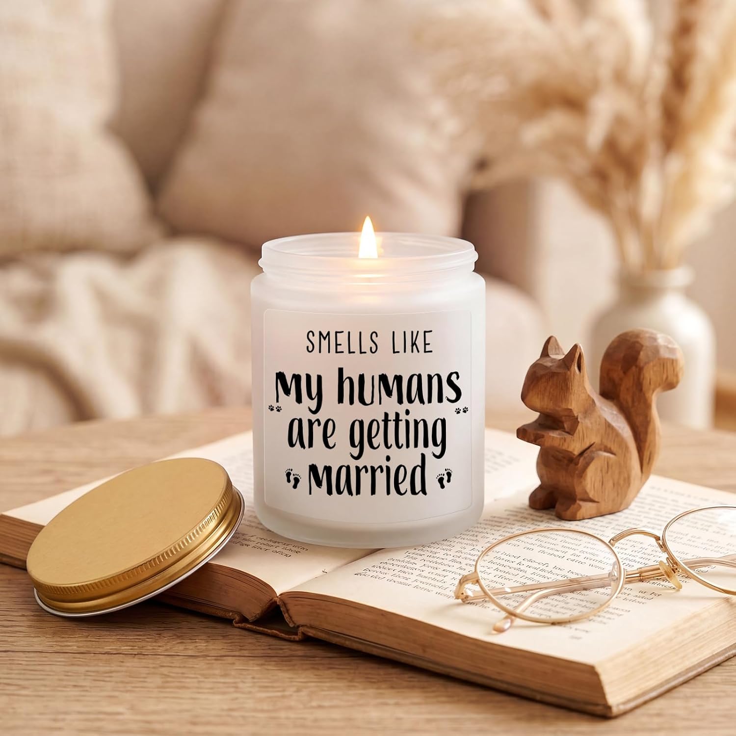 MULCHUM Lavender Scented Soy Candle for Pet Lover Wedding Gifts, Natural Soy Wax Jar Candle, Bridal Shower Funny Engagement Gift for Women Couples Pet Owners, 7oz 45 Hours Long Lasting Burn