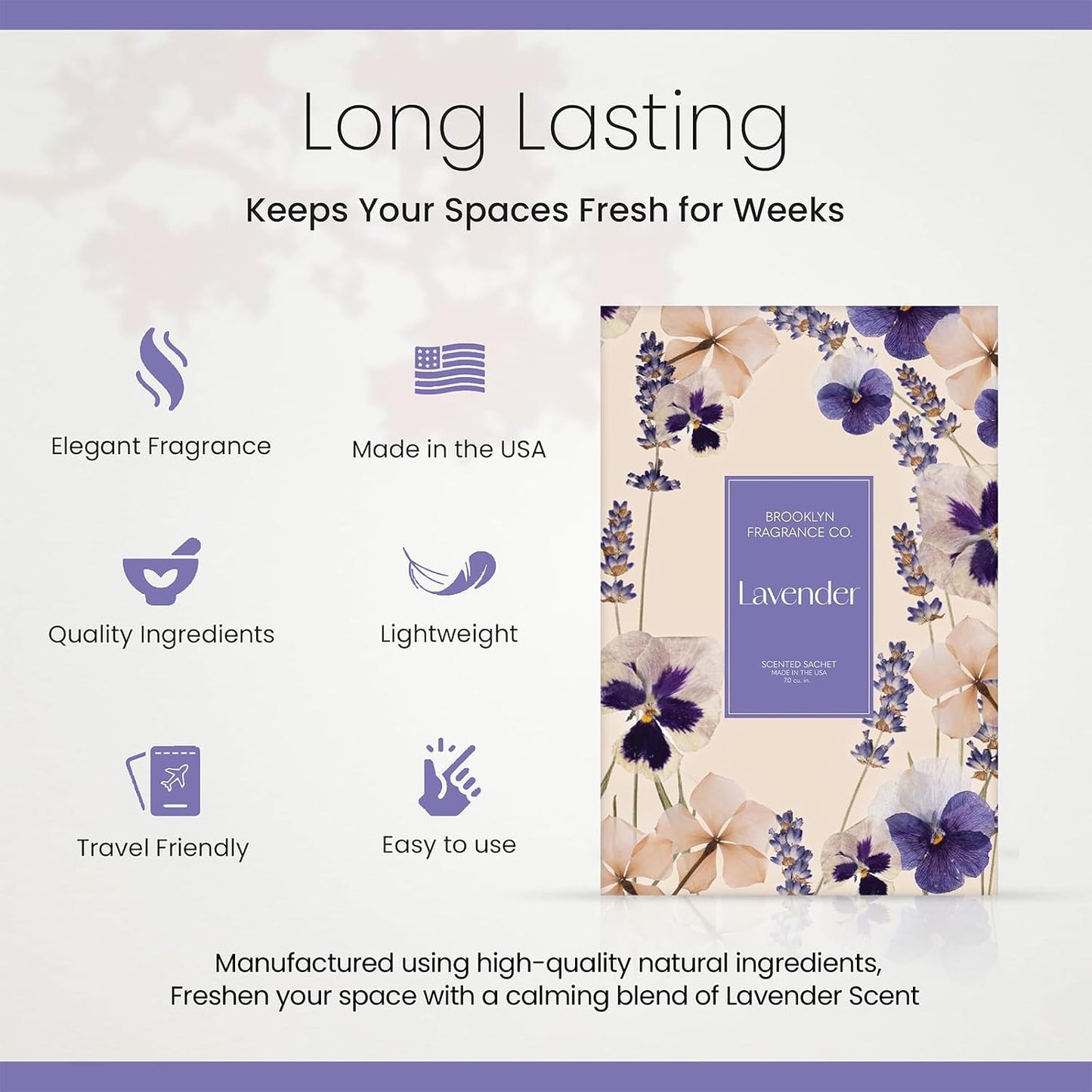 Brooklyn Fragrance Co. Spring Florals Sachet Bags – Lavender Scented Pouches – Perfect Aroma for Drawers, Closets, Cars and Bathrooms – Long-Lasting Fresh Scent Sachets (6- Pack)