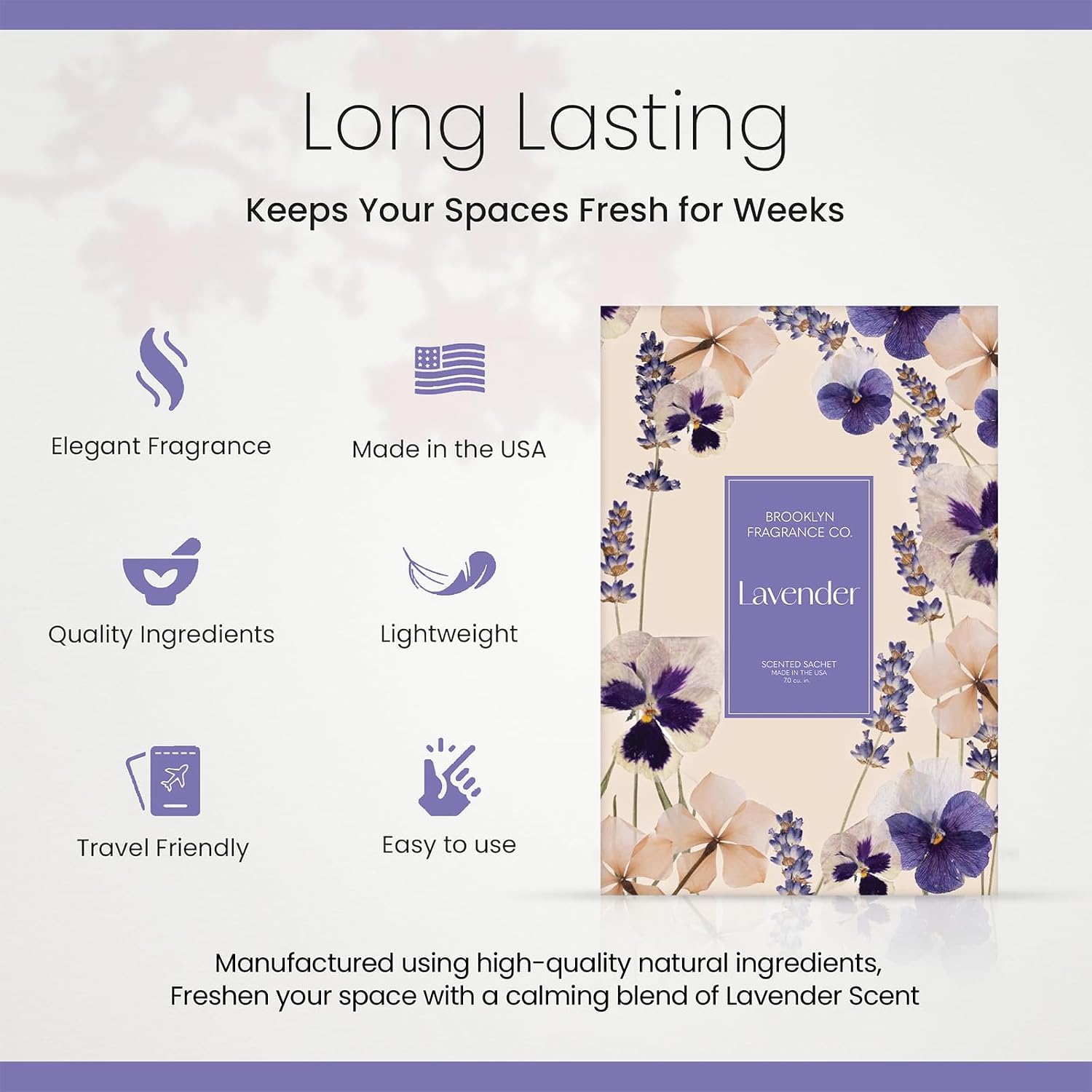 Brooklyn Fragrance Co. Spring Florals Sachet Bags – Lavender Scented Pouches – Perfect Aroma for Drawers, Closets, Cars and Bathrooms – Long-Lasting Fresh Scent Sachets (6- Pack)