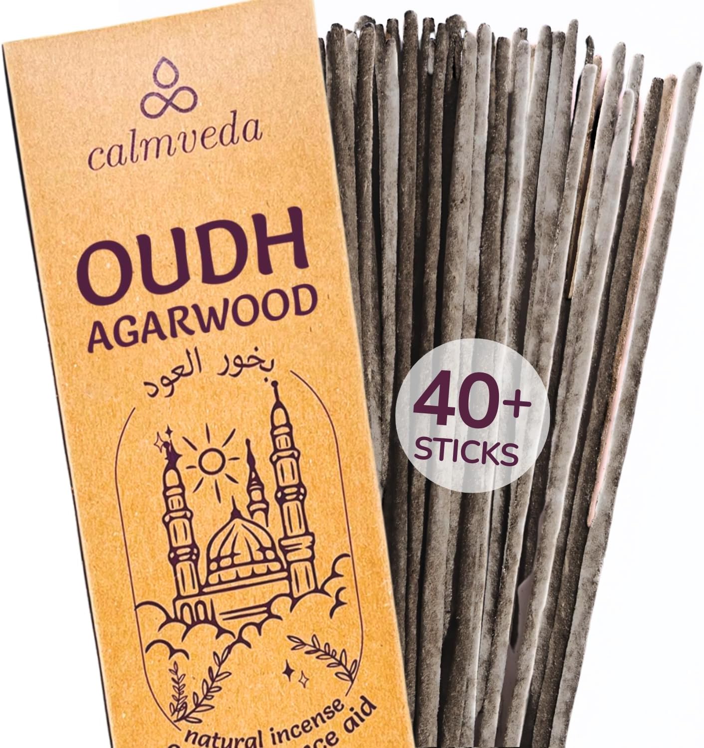 Mystic Oud Agarwood Incense Sticks - (40+Sticks, 9 inch) Thick Natural Resin Incenses Made from Assam Oudh Chips, Clean Charcoal Free | Infuse Luxury with These Exotic Oud Incense (Burn Time 45+ mins)
