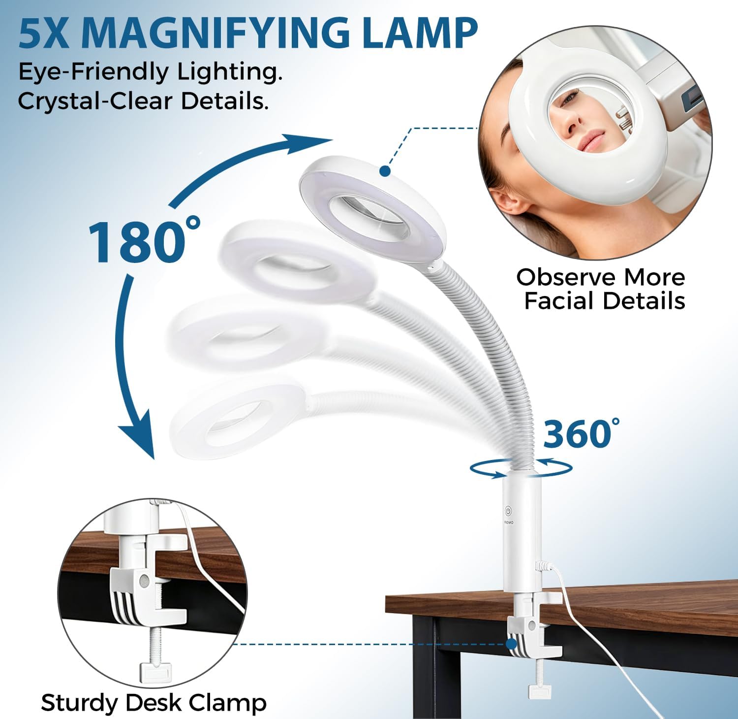 Professional 2 in 1 Facial Steamer for Face Deep Cleaning Ozone Face Steamer with 5X Magnifying Lamp Hot Mist Function for Salon Spa Home Beauty Equipment
