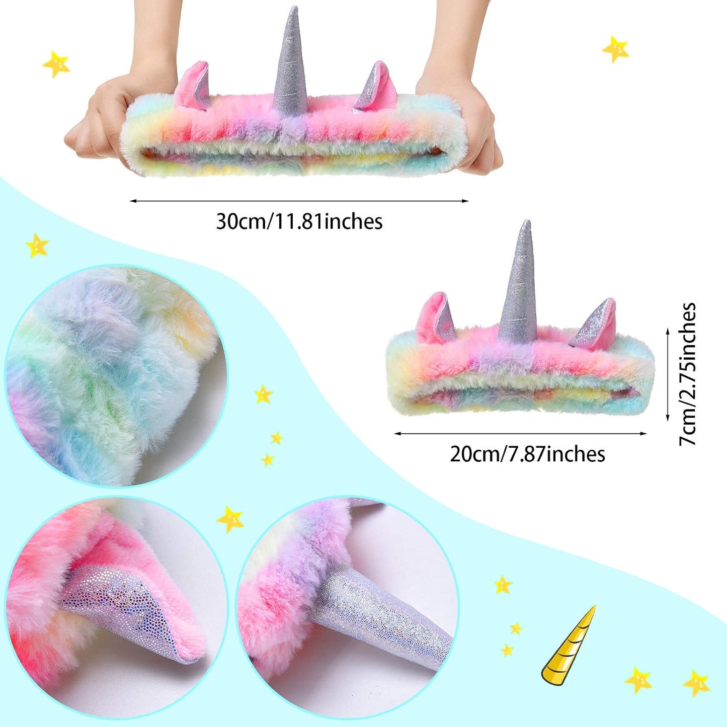 Chuangdi 3 Pieces Unicorn Headbands Unicorn Makeup Bandeau Spa Head Wrap Crown Cute Shower Hairband Gifts for Women Girls Washing Face, Makeup, Sports, Yoga, Spa