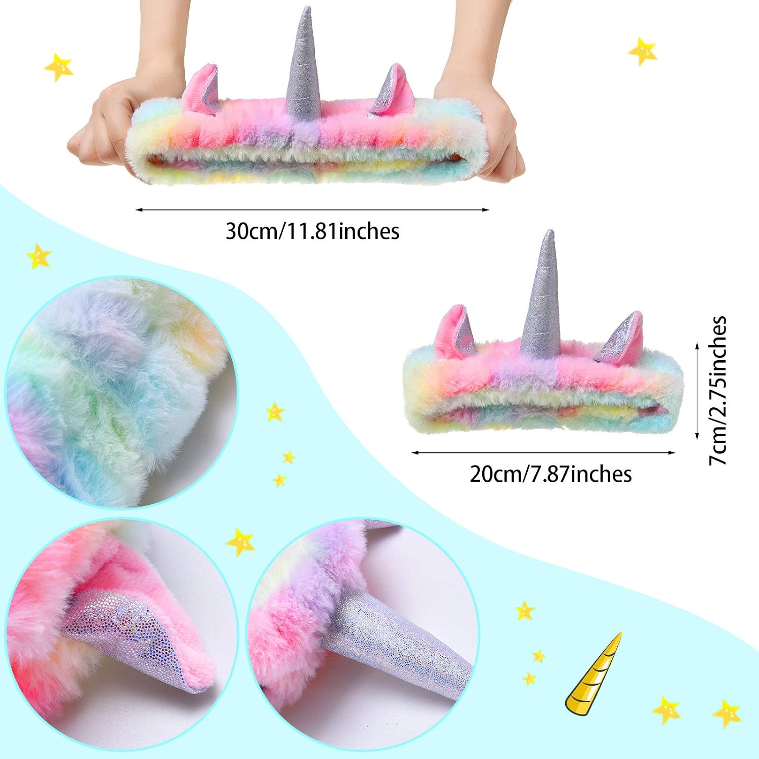 Chuangdi 3 Pieces Unicorn Headbands Unicorn Makeup Bandeau Spa Head Wrap Crown Cute Shower Hairband Gifts for Women Girls Washing Face, Makeup, Sports, Yoga, Spa