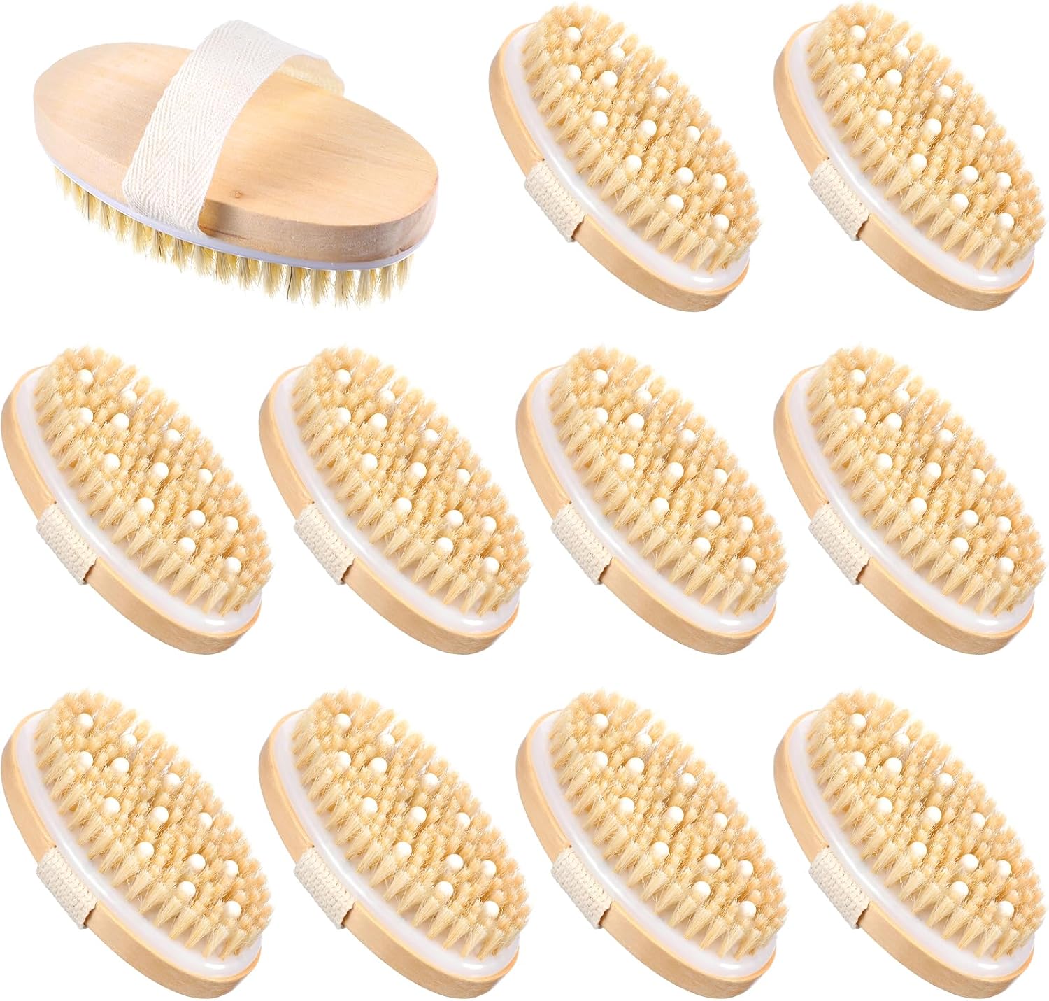Molain 10 Pcs Dry Brushing Body Brush, Natural Bristle Exfoliating Brush Exfoliating Brushes with Massage Nodule Dry Skin Body Scrubber for Shower Blood Circulation, Deep Exfoliation for Smooth Skin