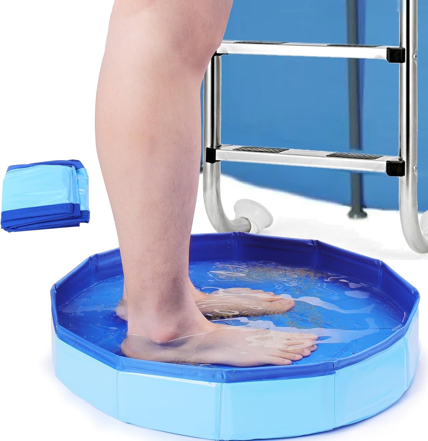 Mity rain Pool Foot Bath - Inflatable-Free and Foldable, Foot Soaking Bath Basin Portable for Pool Entry, Swimming Pools above Ground Essentials Swimming Pool Clean Feet Accessories, Blue