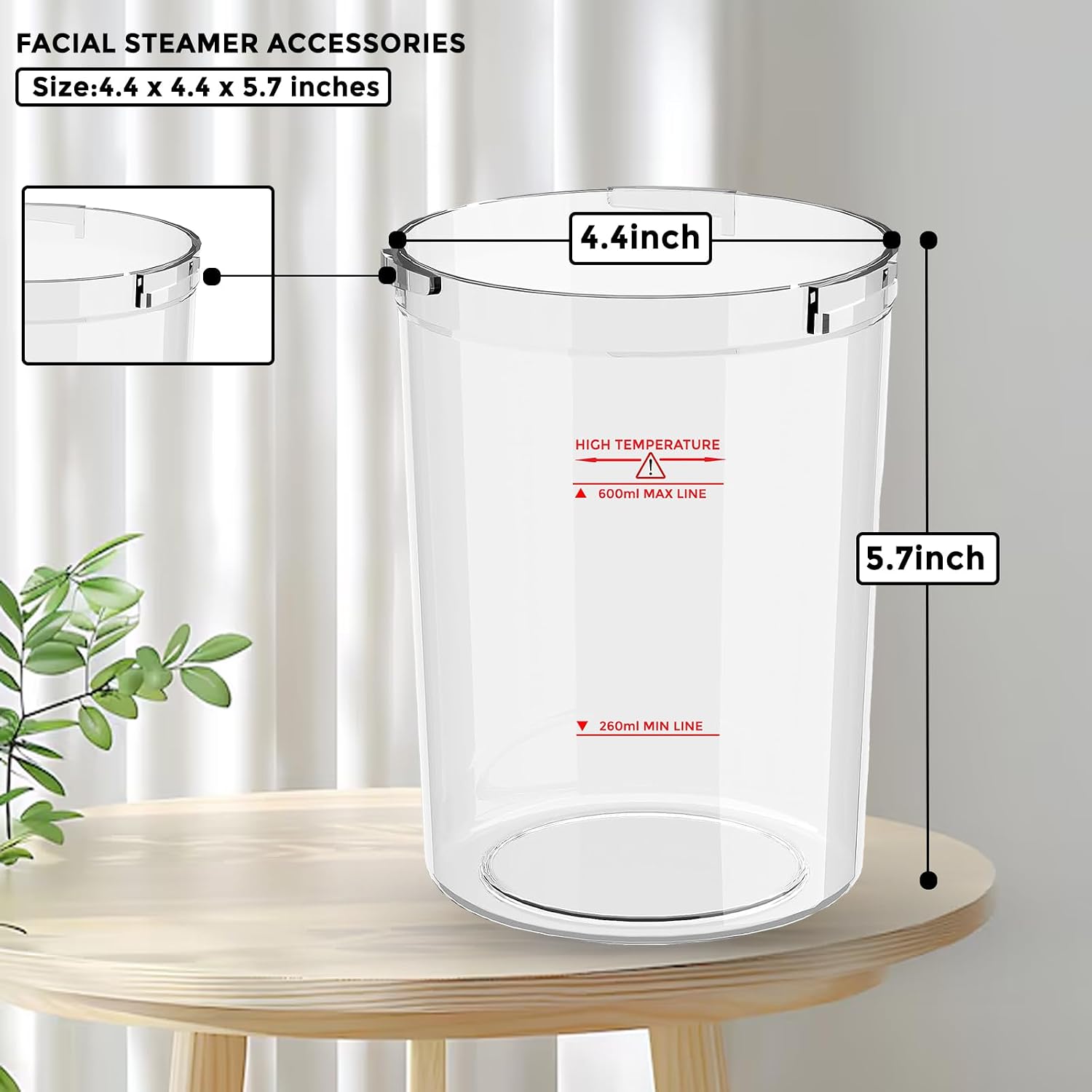 Water Jar for Facial Steamer Professional, Large Capacity Plastic Water Cup for Ozone Facial Steamer Professional Replacement 2pcs