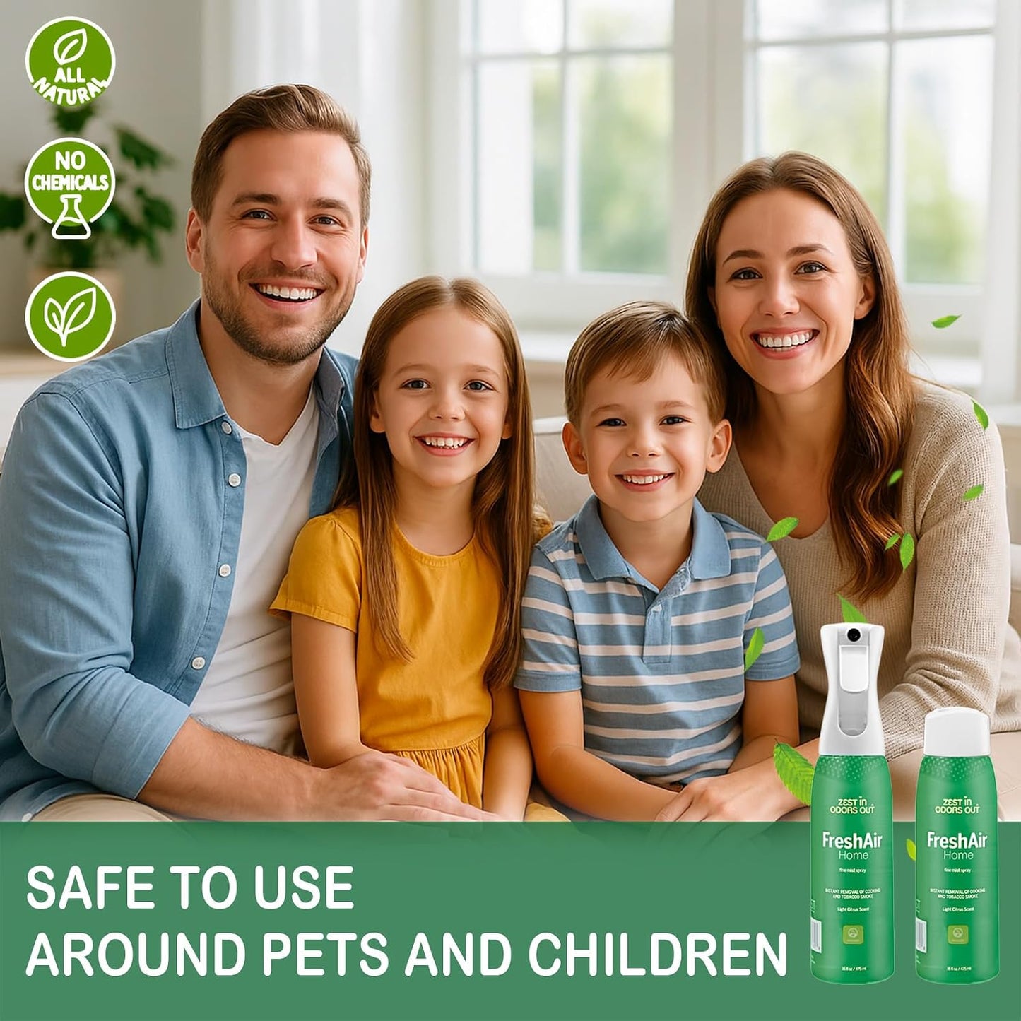 House of Zest FreshAir Home Odor Eliminator Spray for Home, Air Freshener Spray for Trash, Bathroom, Laundry, Kitchen & Diaper Odors, Plant-Based, Light Citrus Scent, 16 Fl Oz (Pack of 2)