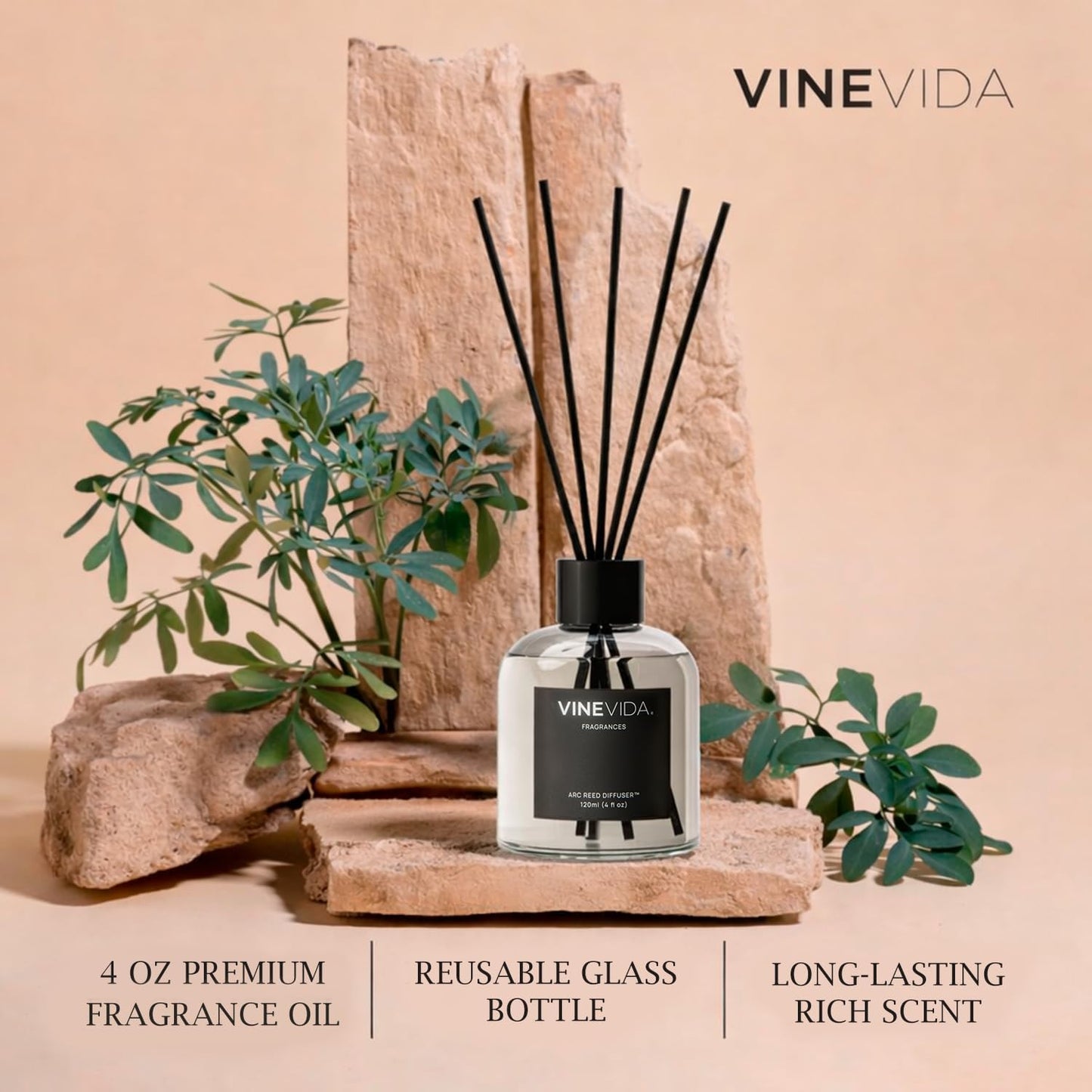 VINEVIDA Reed Diffuser Lime Basil & Mandarin | Diffuser Reed for Home & Bathroom | Long-Lasting Scent Sticks Set | Oil Stick Diffuser | Bathroom Scent