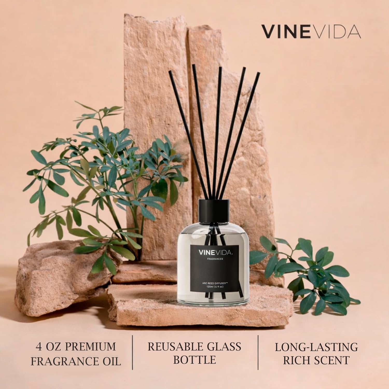 VINEVIDA Reed Diffuser Lime Basil & Mandarin | Diffuser Reed for Home & Bathroom | Long-Lasting Scent Sticks Set | Oil Stick Diffuser | Bathroom Scent