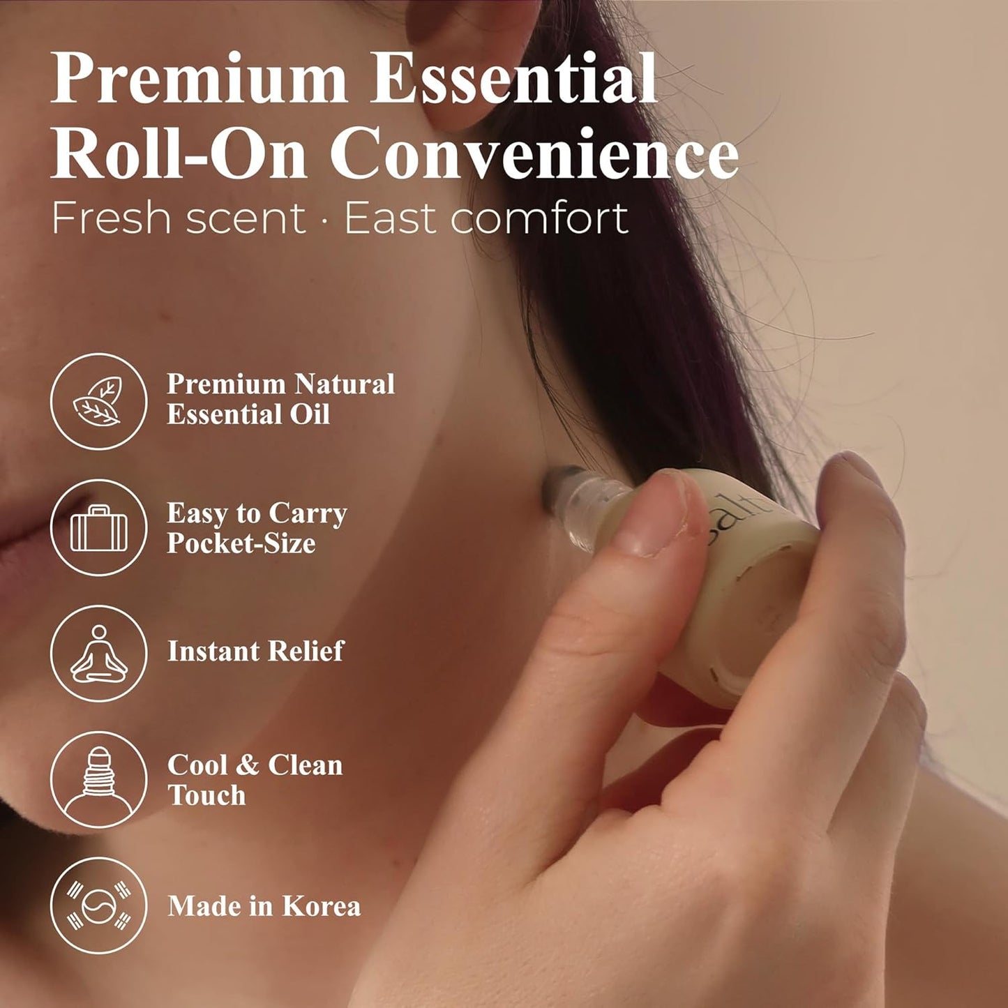 Roll On Peppermint Aroma Oil Premium Blend - 40% Menthol, Peppermint, Camphor, Natural Energy Boost Cooling Relief Instant Focus Pocket-Sized Aromatherapy Oil 0.33 fl.oz 10ml