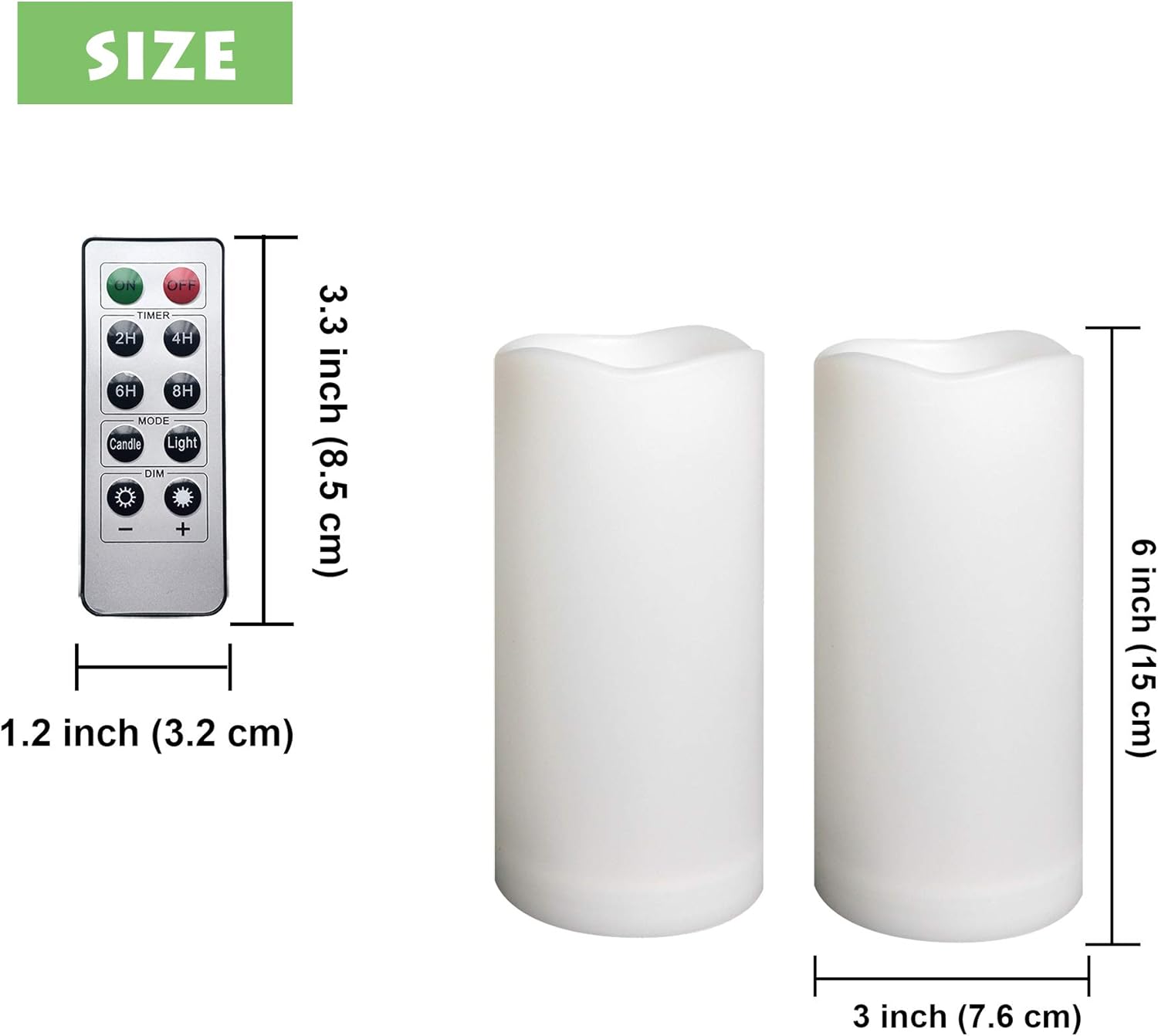 2 Pack Outdoor Flameless Pillar Candles with Remote and Timer Waterproof Battery Operated Electric LED Candle Set for Gift Home Décor Party Wedding Supplies Garden Christmas Decoration, 3” x 6”