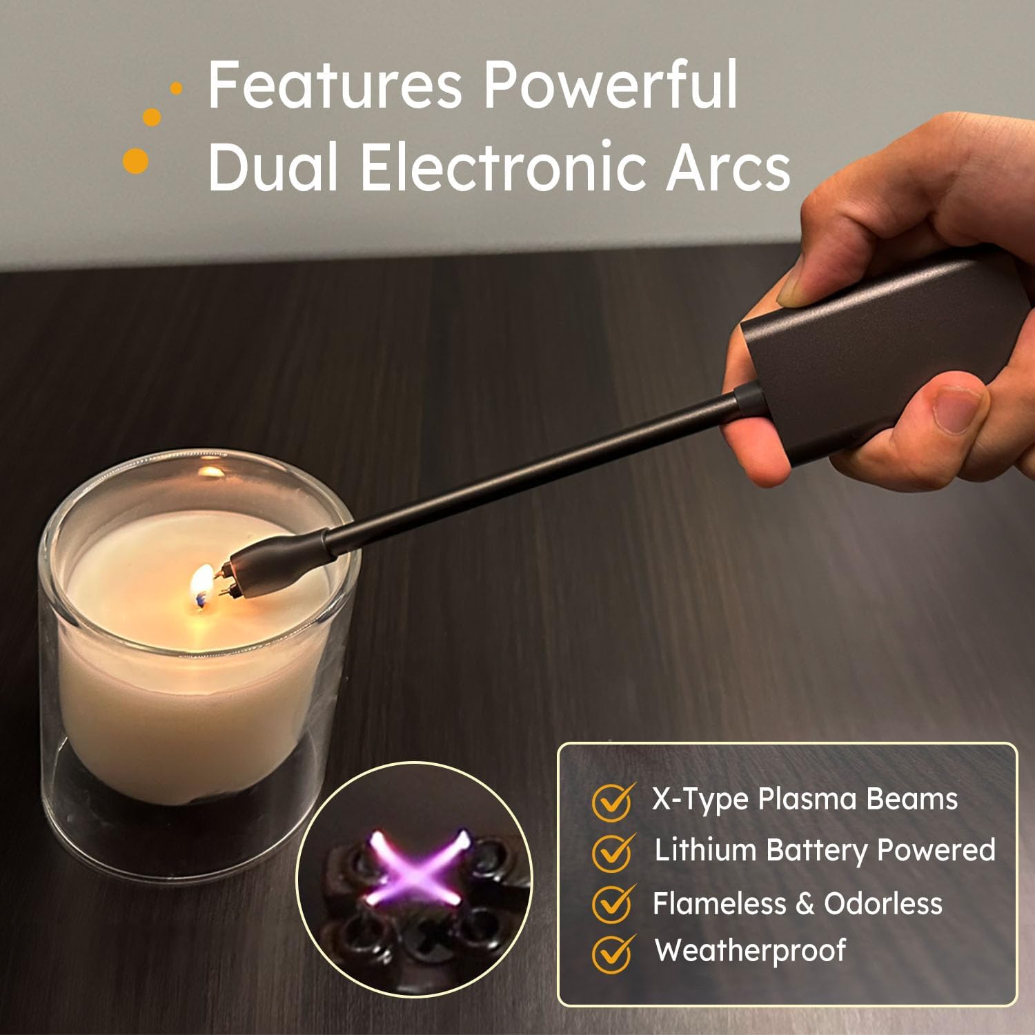 Windproof Electric Candle Lighter USB-C Rechargeable Lighter with Double Arc for Candles, Cooking, Stoves, Camping - GP2