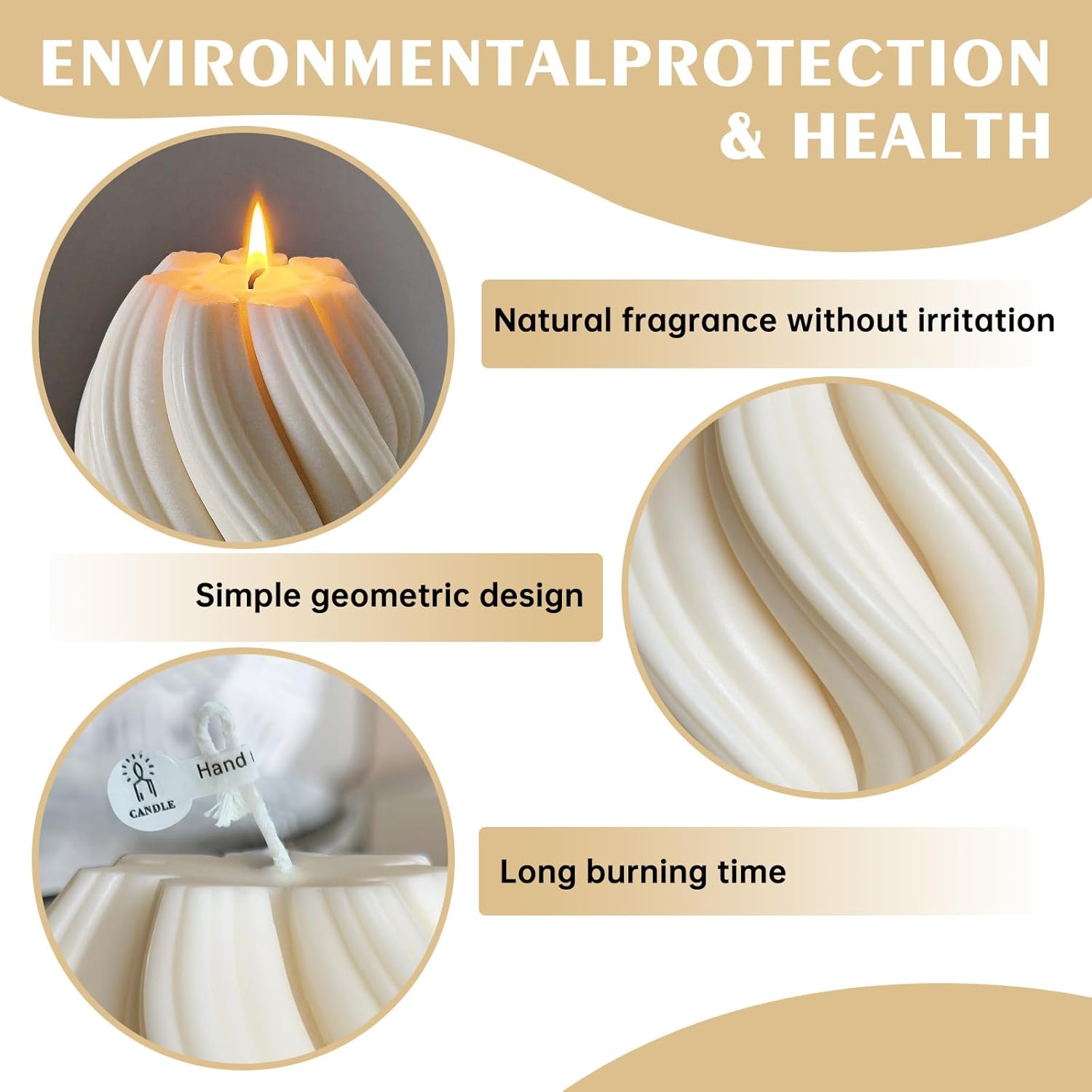 Spiral Swirl Candle Beautiful Handmade Pillar Scented Soy Wax Twirl Elegant Bubble Aesthetic Candle Housewarming Gift Home Room Shelf Decor Idea Spiral Candl (White Medium)