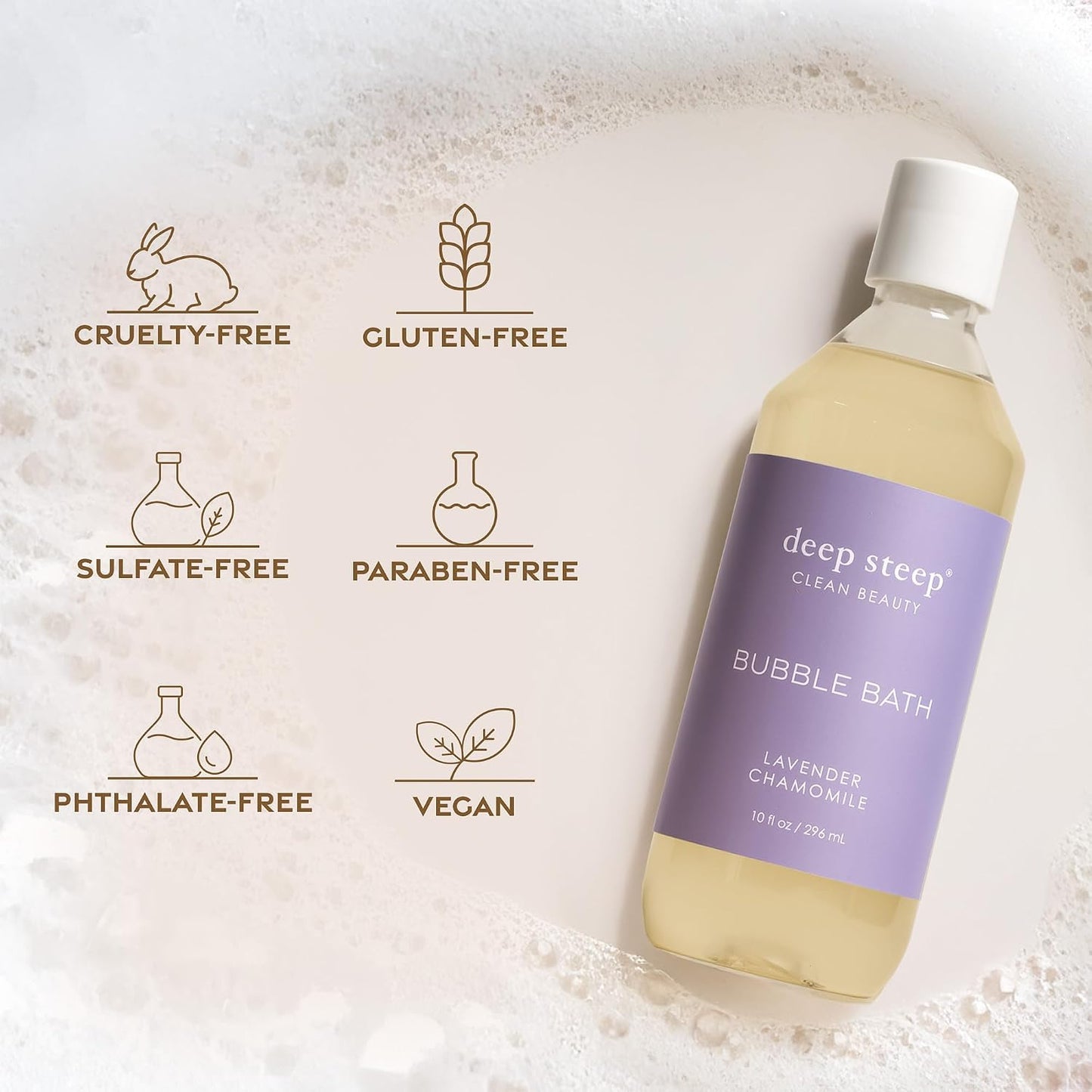 Deep Steep Bubble Bath, Lavender Vanilla, 10 oz – Soothing Soak with Shea Butter, Argan Oil, Aloe Vera & Coconut Oil – Vegan, Sulfate-Free, PH-Balanced Clean Beauty