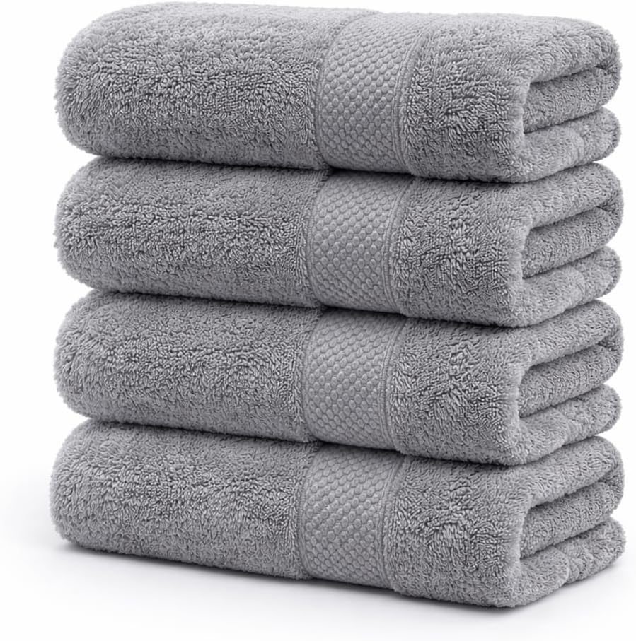 Grey Bath Towels 30x60 – Pack of 4 | Ulta Soft, Light Weight & Quick-Dry | Highly Absorbent 100% Combed Yarn Cotton Towels for Bathroom, Spa, Home & Hotel Use