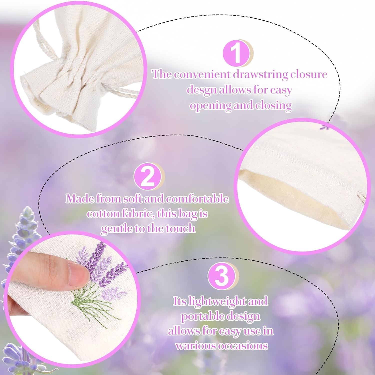 10PCS Small Sachet Bags,Sachet Bags Empty for Lavender with Drawstring, Embroidered Canvas Empty Sachets Bag, for Spices, Jewelry, Candy, Lavender Buds, White