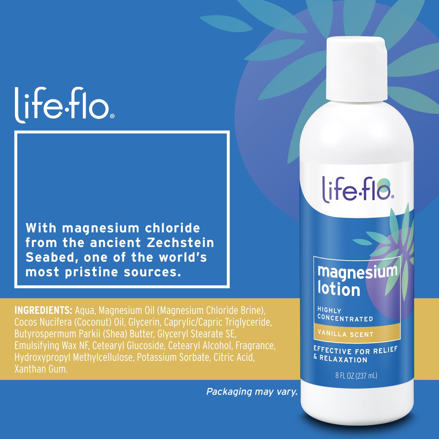 Life-flo Vanilla Magnesium Lotion 8oz and Magnesium Flakes for Bath 44oz - Relief and Relaxation with Topical Magnesium Chloride from Zechstein Seabed - Soothe Muscles and Joints - 60-Day Guarantee