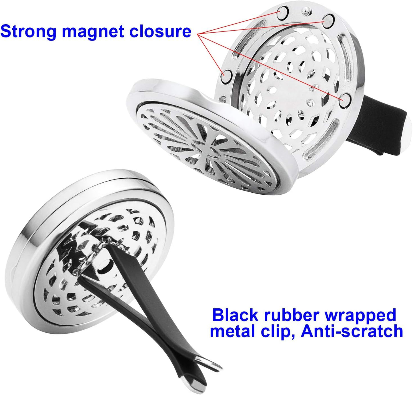 Car Diffuser Vent Clip 4 Pack, Car Aromatherapy Essential Oil Diffuser Vent Clips 30mm, Stainless Steel Locket 44 Felt Pads