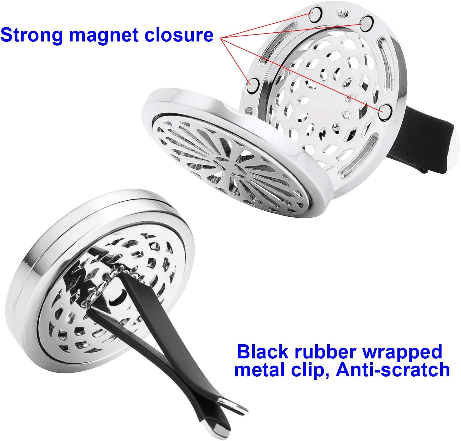 Car Diffuser Vent Clip 4 Pack, Car Aromatherapy Essential Oil Diffuser Vent Clips 30mm, Stainless Steel Locket 44 Felt Pads