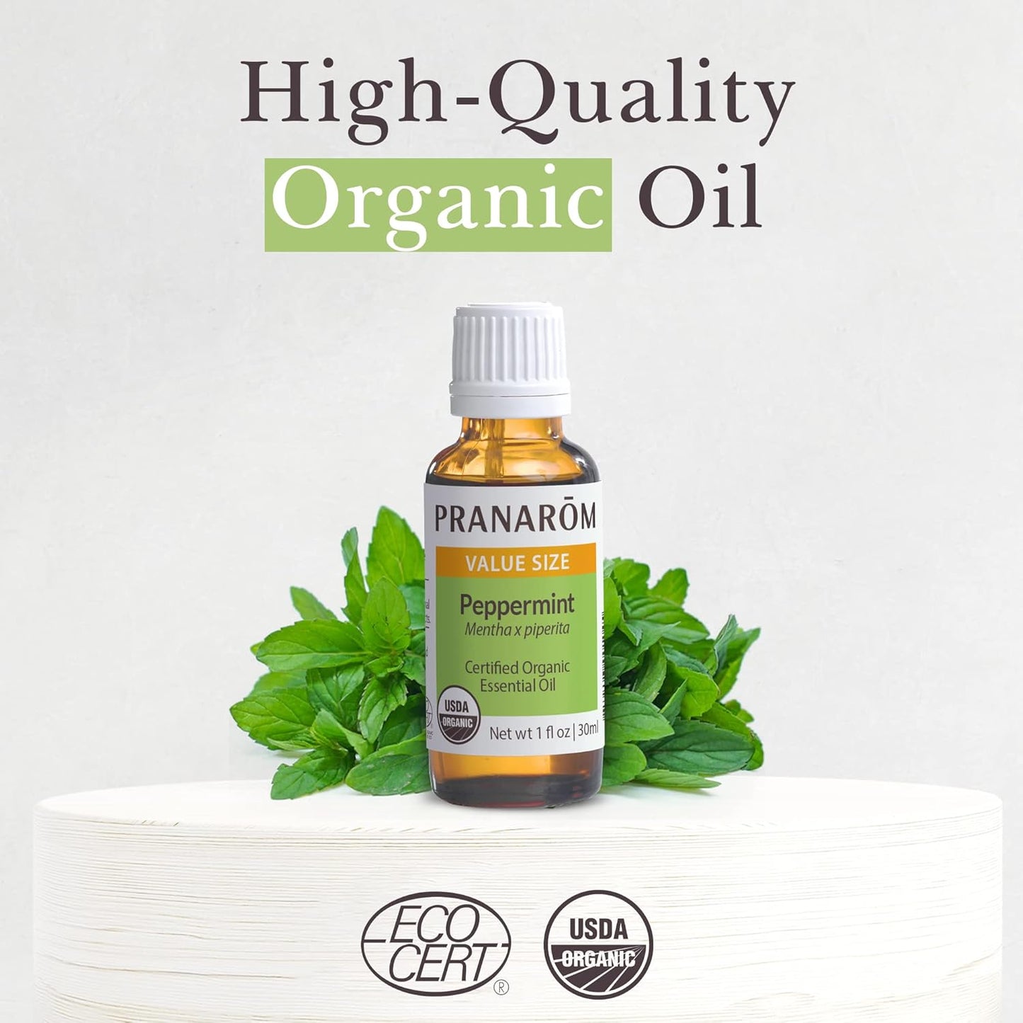 Pranarom USDA Certified Organic Peppermint Essential Oil (30ml), 100% Pure Undiluted Therapeutic Grade from India for Aromatherapy, Diffuser, Topical, Cooling, Massage & Relaxation