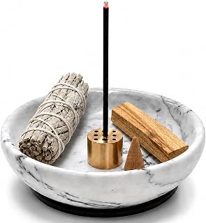 Natural Marble Incense Holder, 4.72 Incense Holder for Sticks with 9 Holes, Handmade Incense Burner for use in Meditation/Palo Santo/Sage/Cone (Cloud Gray)