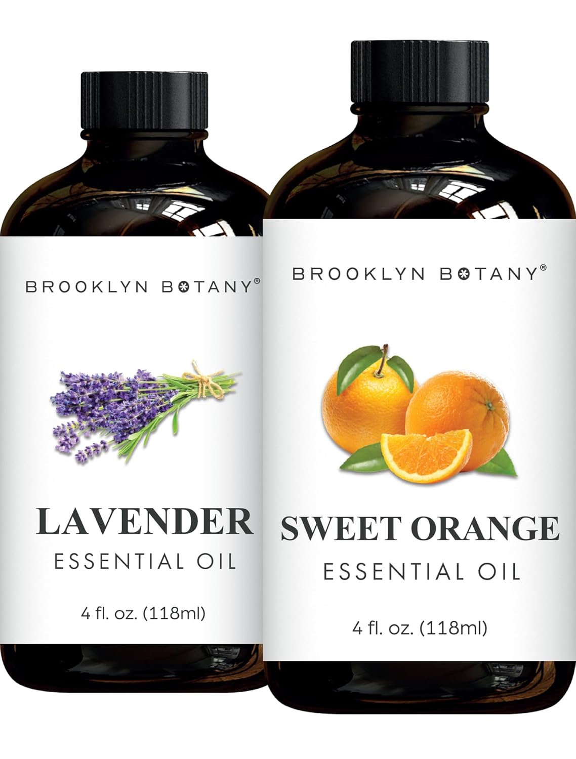 Brooklyn Botany Lavender & Sweet Orange Essential Oils – 4 Fl Oz (Pack of 2) – 100% Pure & Natural – Premium Grade Aromatherapy Oils – Calm & Happiness Blend