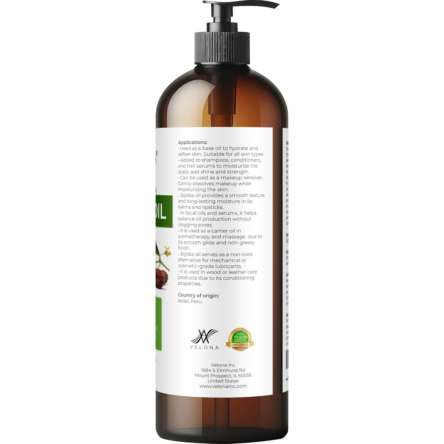 velona Jojoba Colorless Oil 16 fl oz | 100% Pure and Natural Carrier Oil | Clear, Refined, Cold Pressed | Moisturizing Face, Hair, Body and Skin Care | Use Today - Enjoy Results