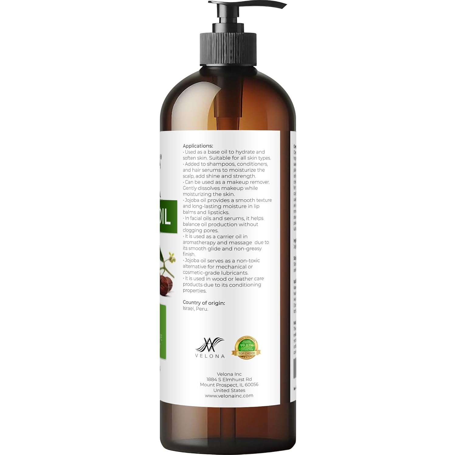 velona Jojoba Colorless Oil 16 fl oz | 100% Pure and Natural Carrier Oil | Clear, Refined, Cold Pressed | Moisturizing Face, Hair, Body and Skin Care | Use Today - Enjoy Results