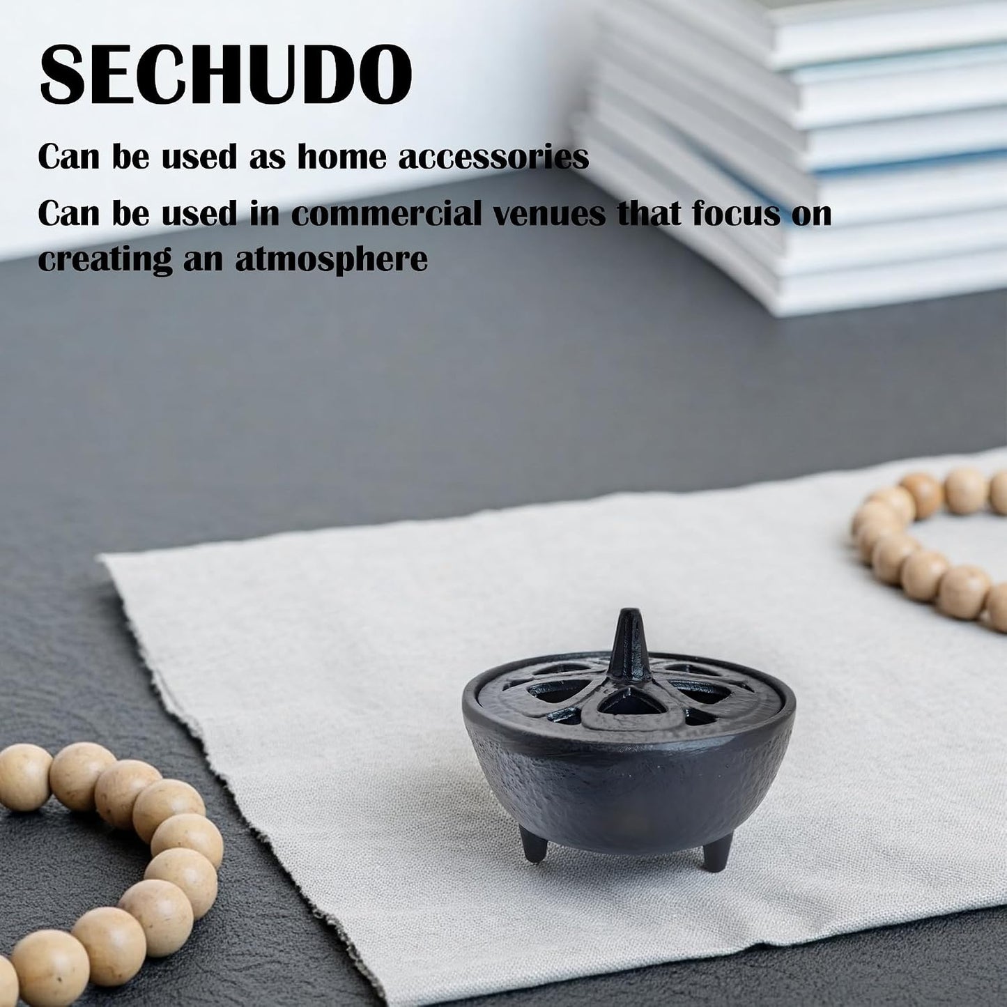 Small Cast Iron Incense Burner Holder, Home Decor, Bowl Design with Decorative Lid, Black Incense for Sticks, Resin, Cone Incense or Wax Melts