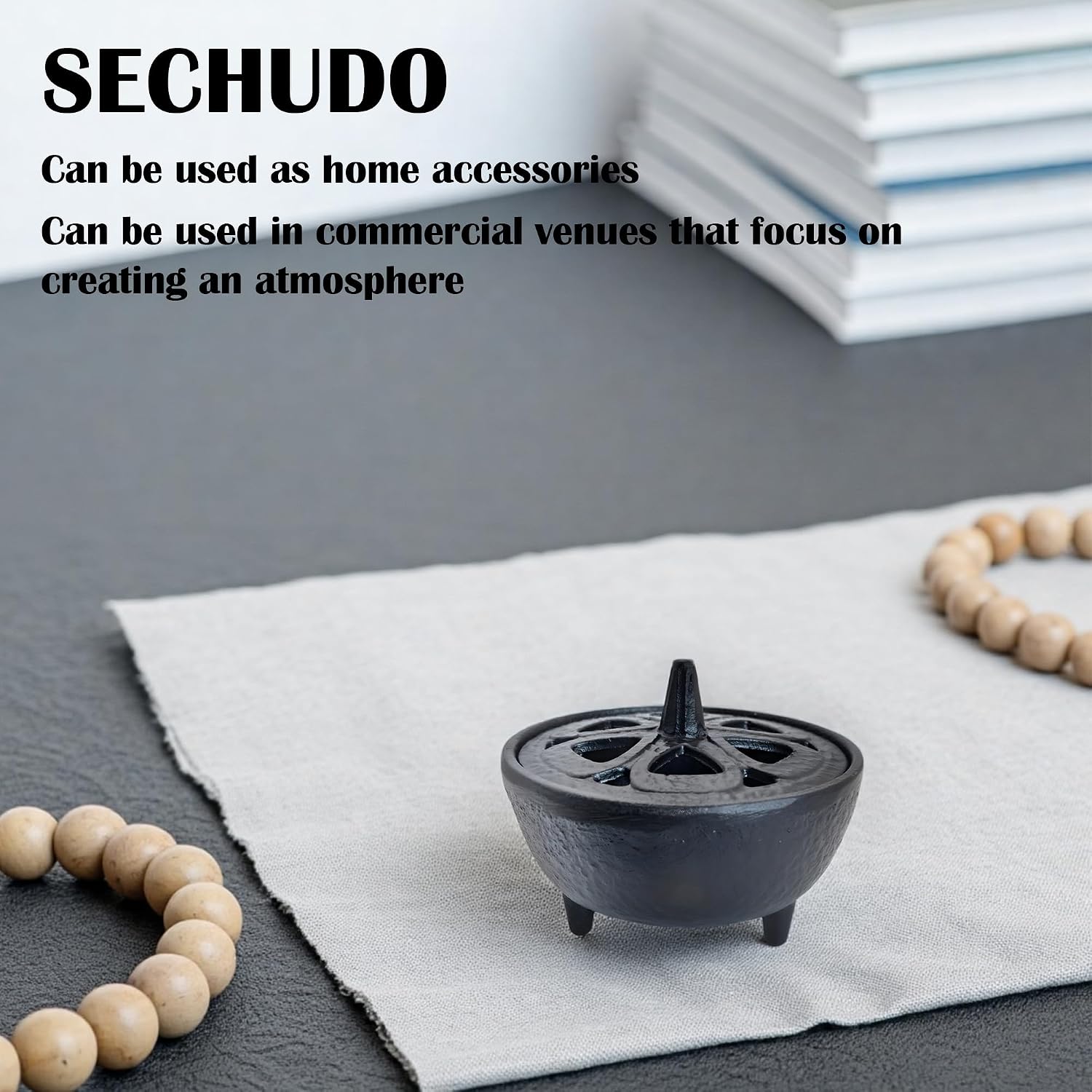 Small Cast Iron Incense Burner Holder, Home Decor, Bowl Design with Decorative Lid, Black Incense for Sticks, Resin, Cone Incense or Wax Melts