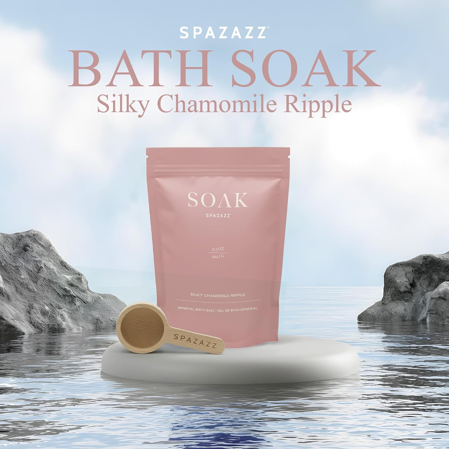 Spazazz Dead Sea Bath Salts with Magnesium & Arnica – Aromatherapy Mineral Bath Soak for Relaxation. Bathtub Soaking Salts – 33.3oz Silky Chamomile Ripple Salt Crystals with Bath Salt Scoop