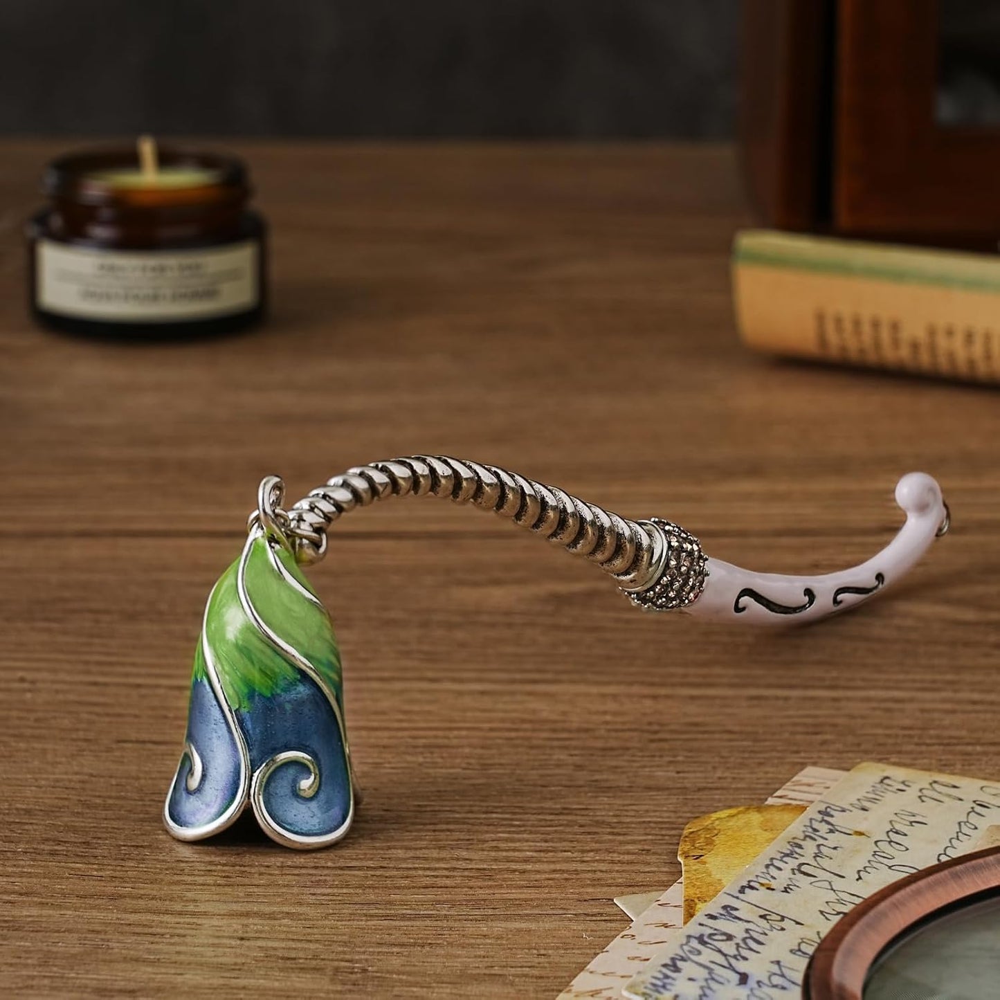 Candle Snuffer Extinguisher with Diamond Decoration Long Handle, Alloy Wick Flame Candle Put Out Tool Safely, Gift for Candle Lovers (Blue White)