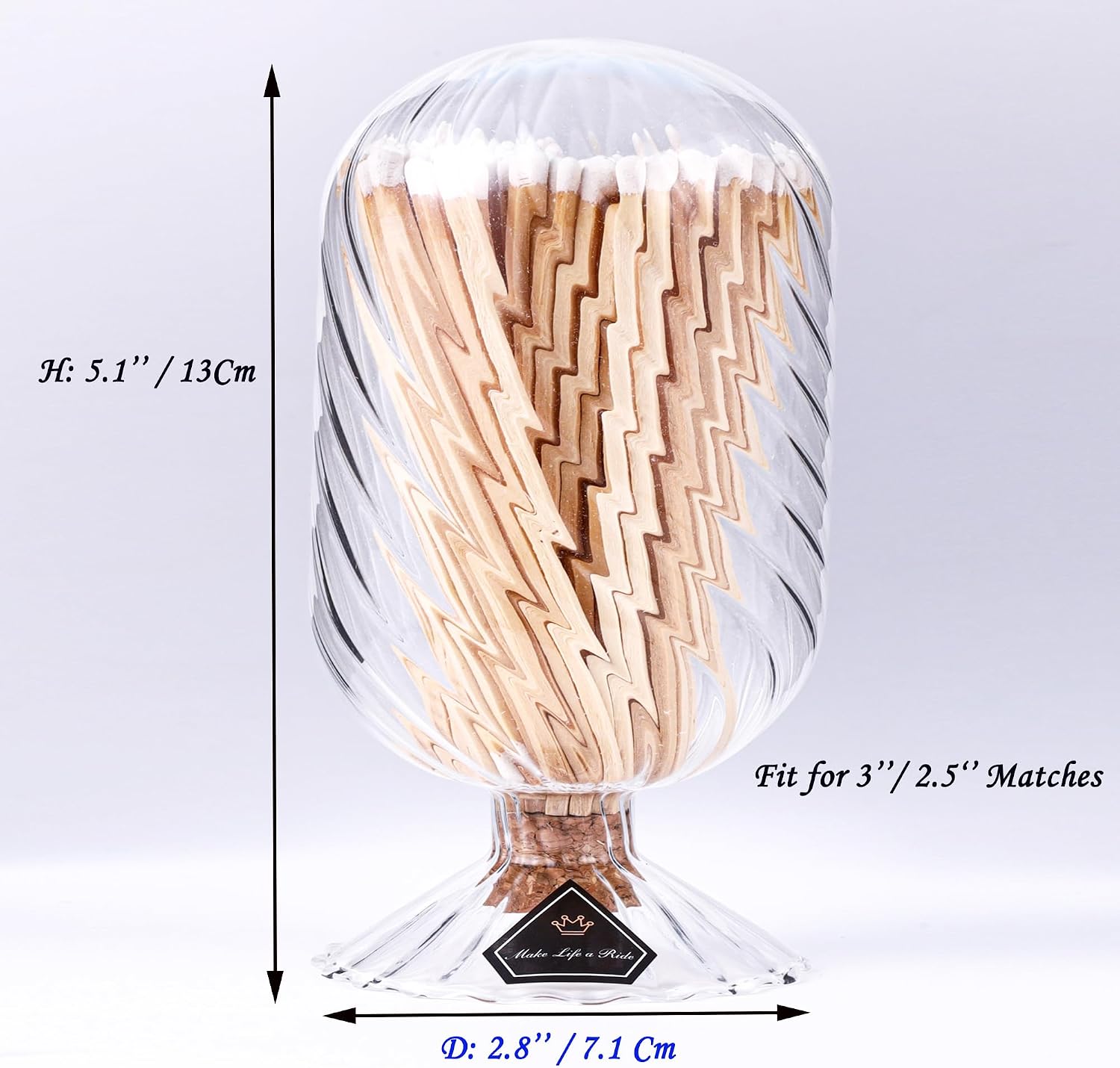 3'' White Matches Included, Match Holder with Candle Matches, Match Cloche with Striker, Long Fireplace Matches for BBQ Grill, Matches in a Jar with Striker, 100Pcs Safety Matches for Candles,