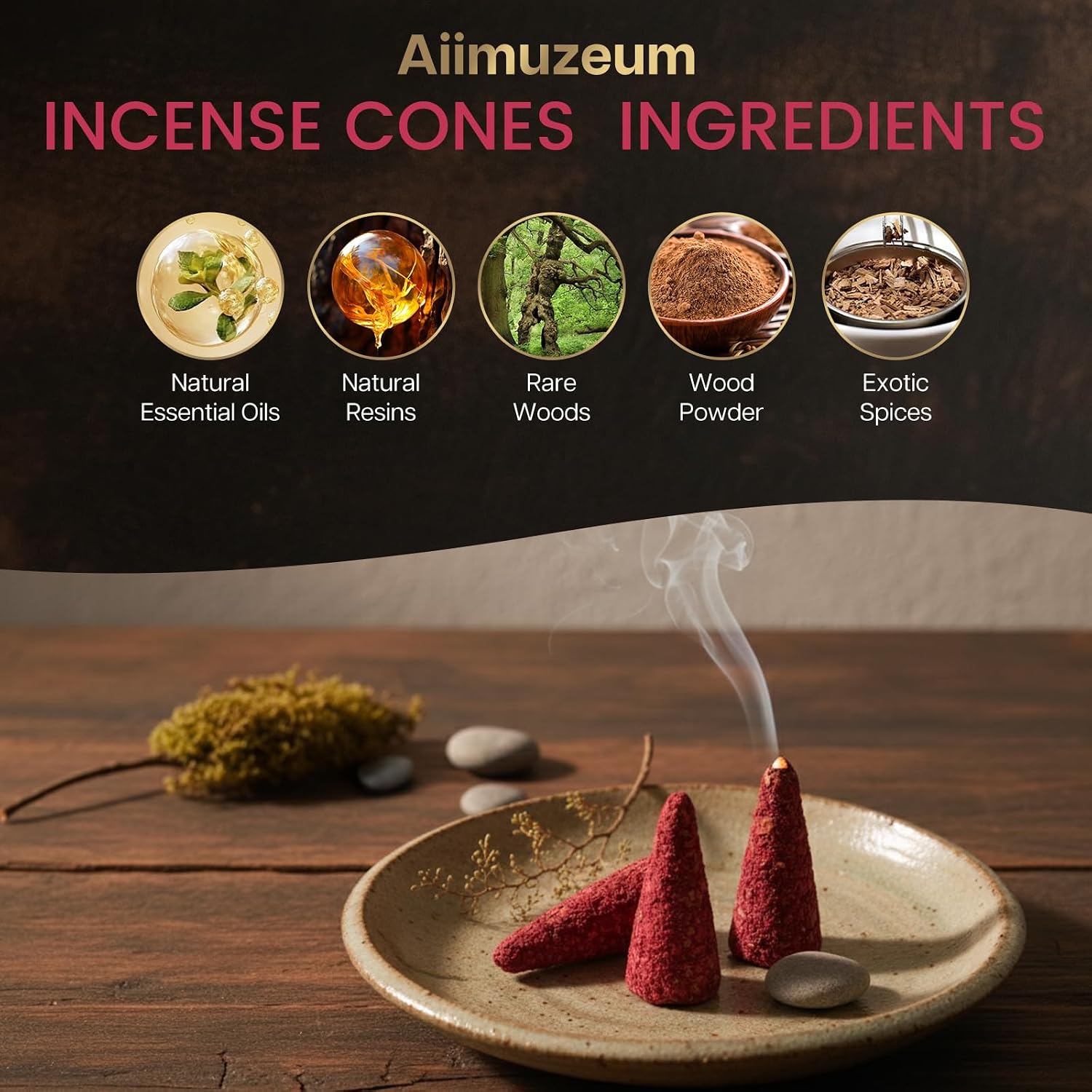 Aiimuzeum® Natural Cedar Incense Cones 30 PCS- Handmade Excellence, Long Burning Perfect for Relaxation and Meditation,Aromatic Rooms,Air Purifier Home and House Decor (Himalayan-Cedar)